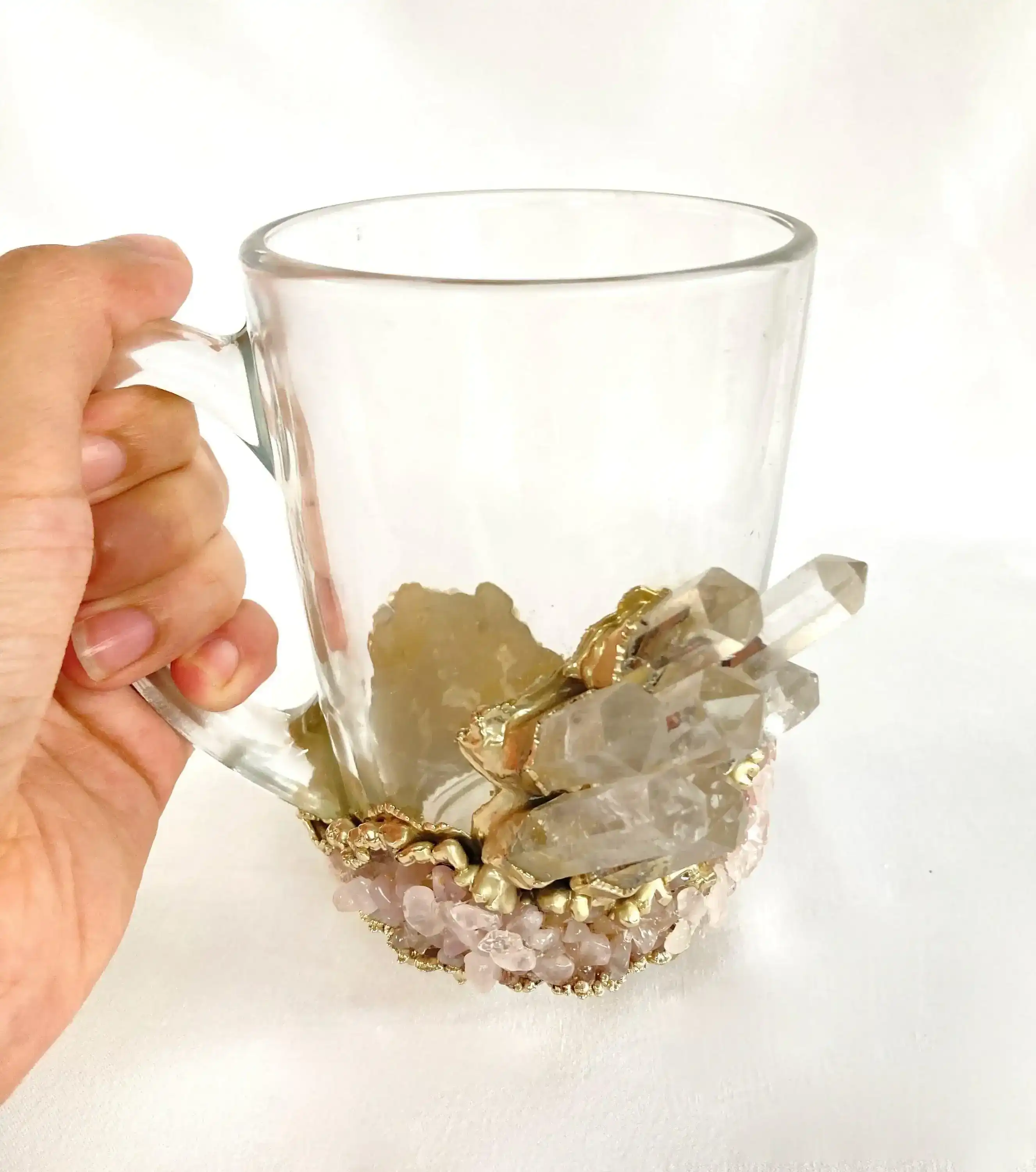 Clear and Rose Quartz Marbled Glass Coffee Mug - Set of 2 - Image 4