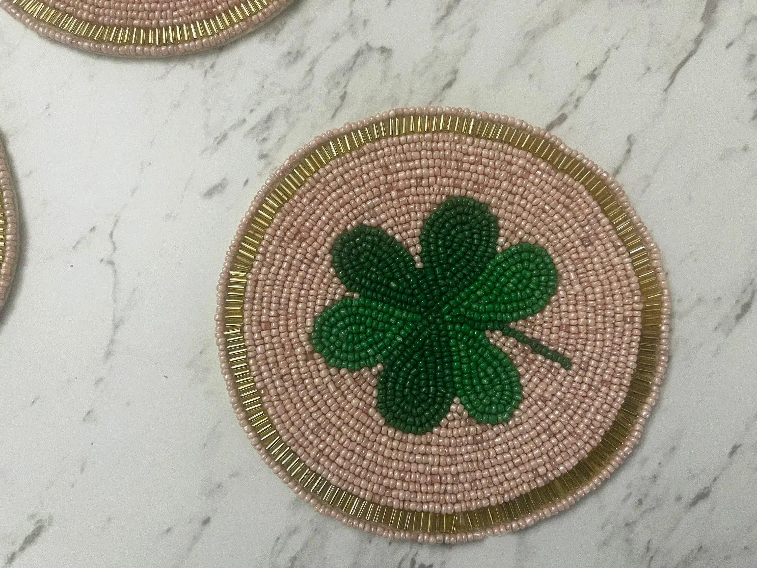 Clover Leaf Shamrock Beaded Round Coasters - Image 4