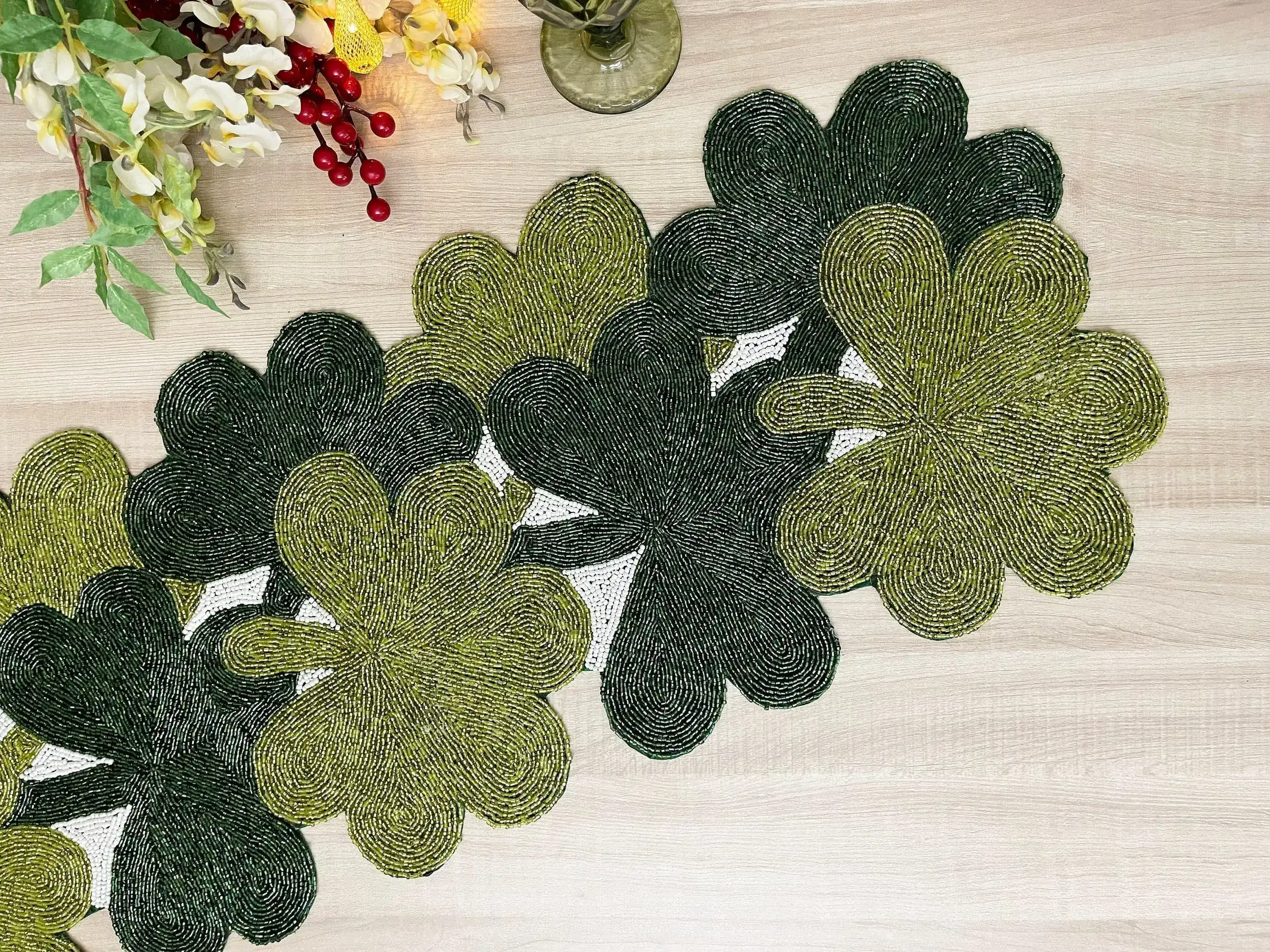 Clover Leaf Shamrock Beaded Table Runner