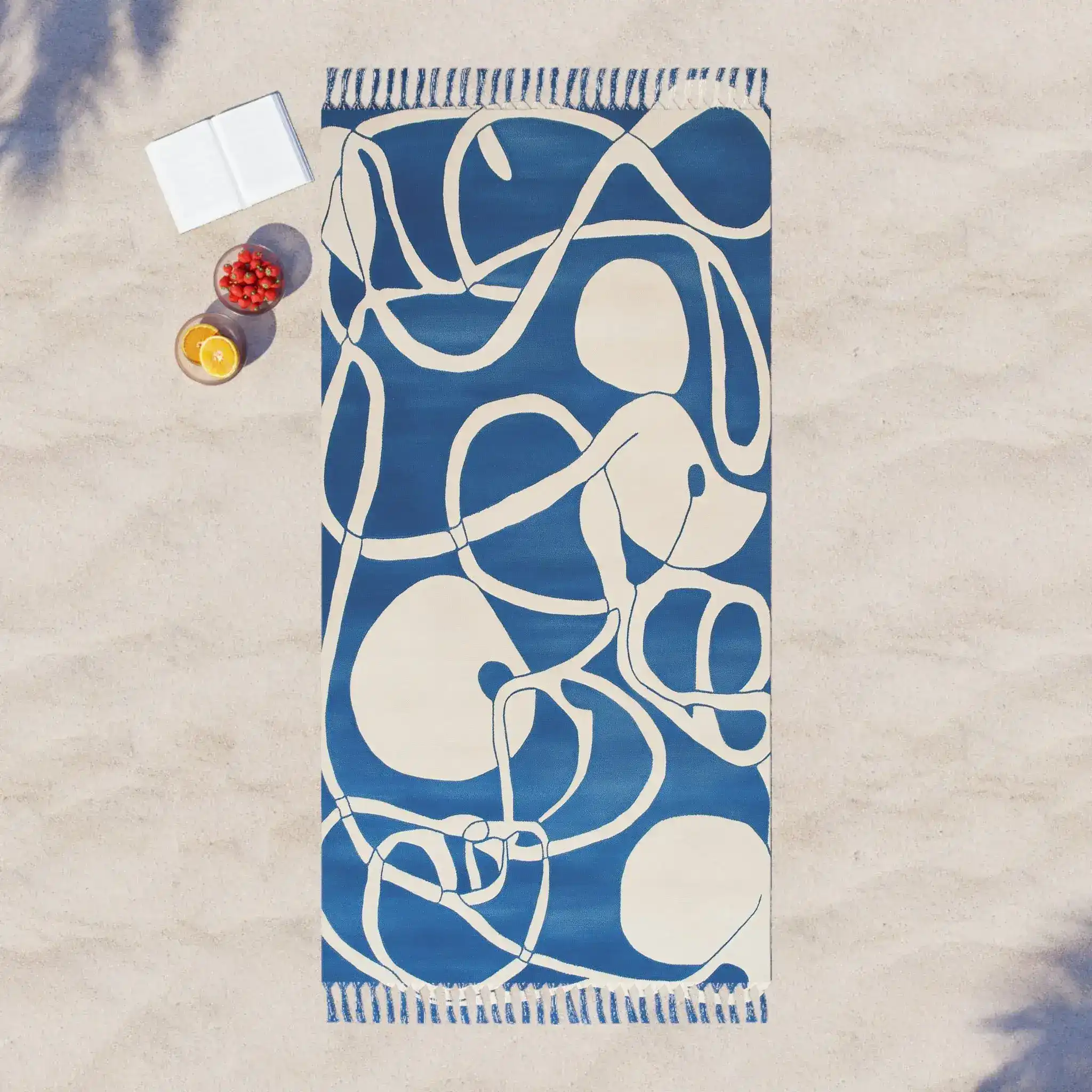 Coastal Waves Abstract Blue and White Beach Towel - Image 3