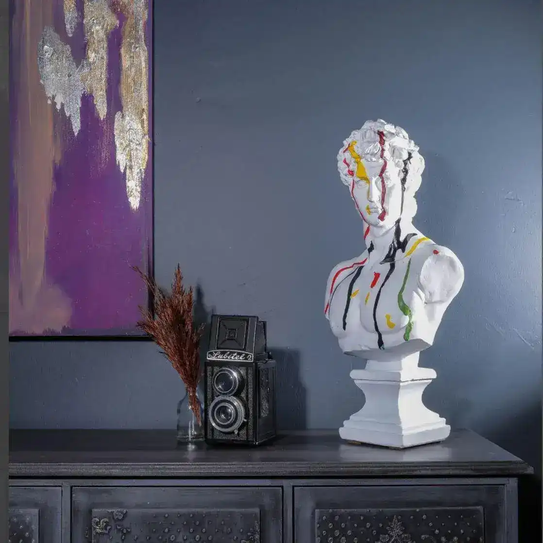Colorful Dripping Michelangelo David Bust Sculpture - Image 4