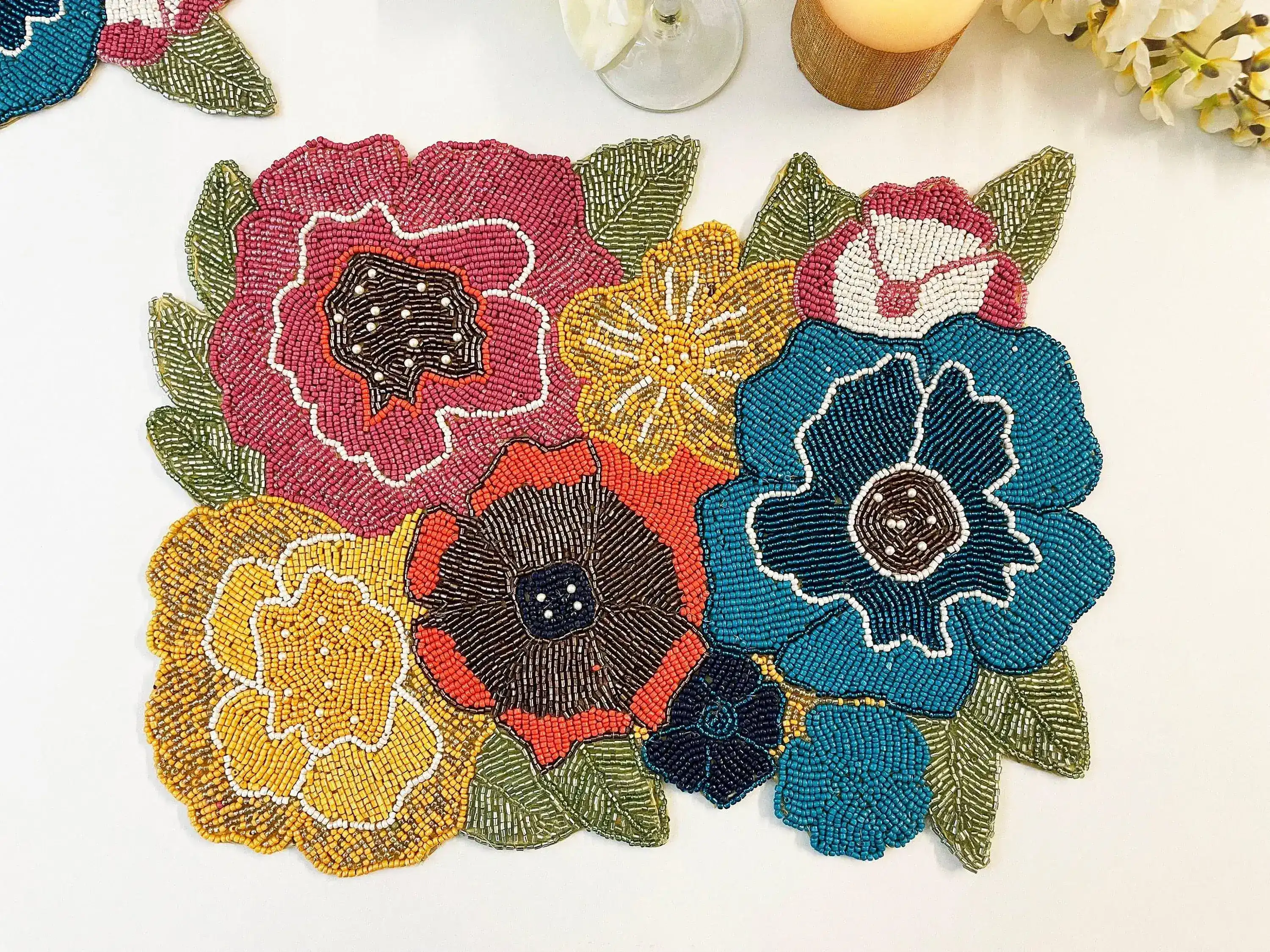 Colorful Flowers Beaded Placemat - Image 4