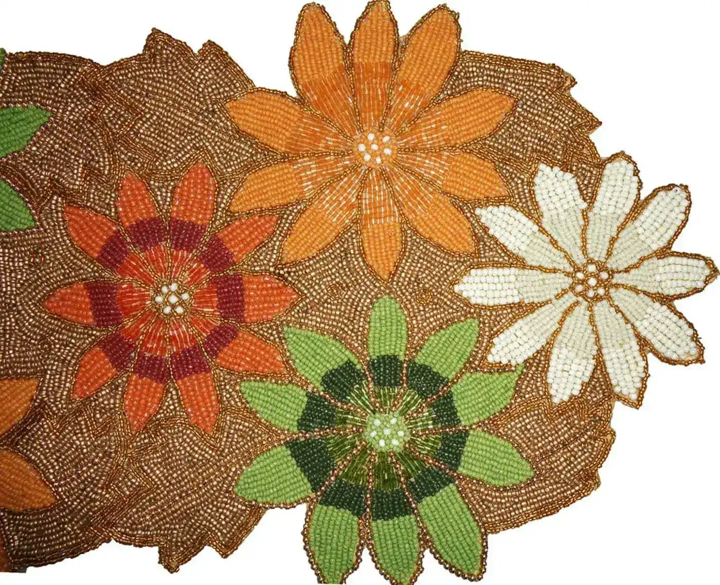 Colorful Flowers in Golden Beaded Table Runner - Image 6
