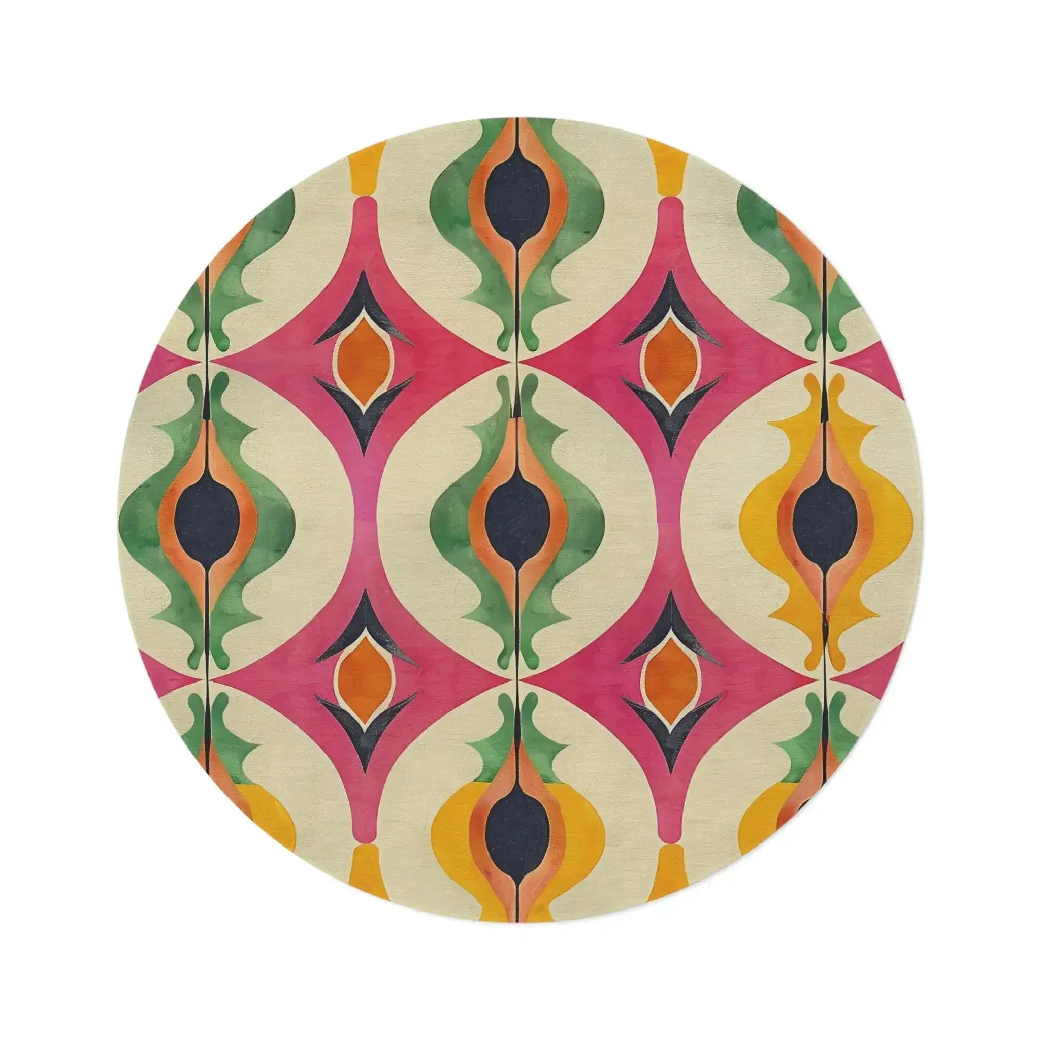 Colorful Retro Geometric Pattern Round Rug