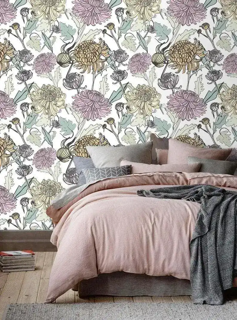 Colorful Spring Floral White Wallpaper - Image 3
