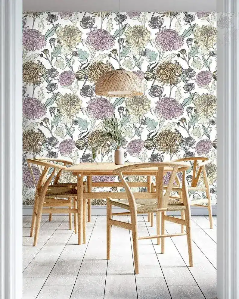 Colorful Spring Floral White Wallpaper - Image 4