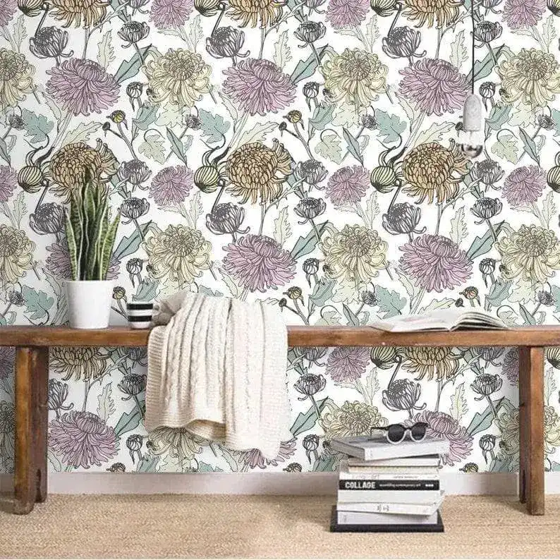 Colorful Spring Floral White Wallpaper - Image 5