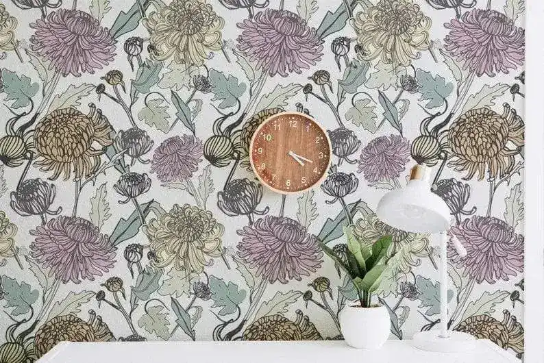 Colorful Spring Floral White Wallpaper - Image 6