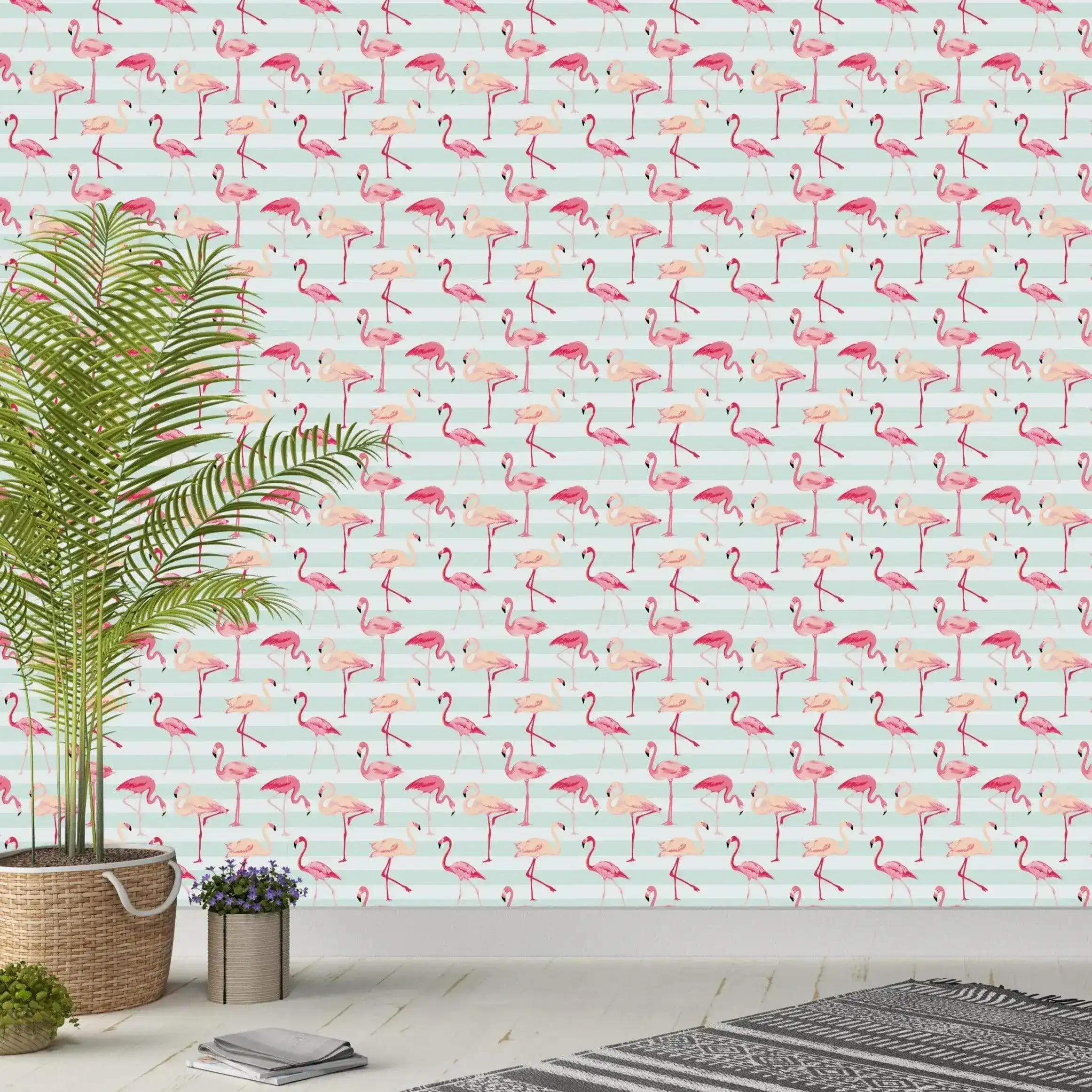 Colorful Tropical Pink Flamingos Removable Wallpaper - Image 4