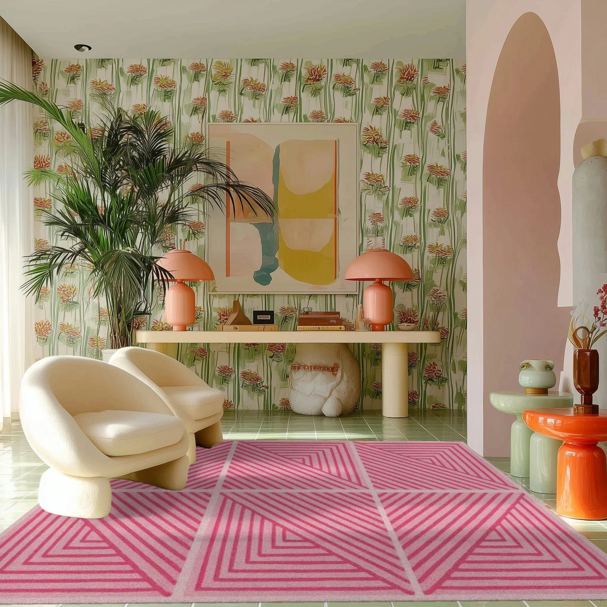 Contemporary Pink Geometric Hand Tufted Wool Rug - Image 4
