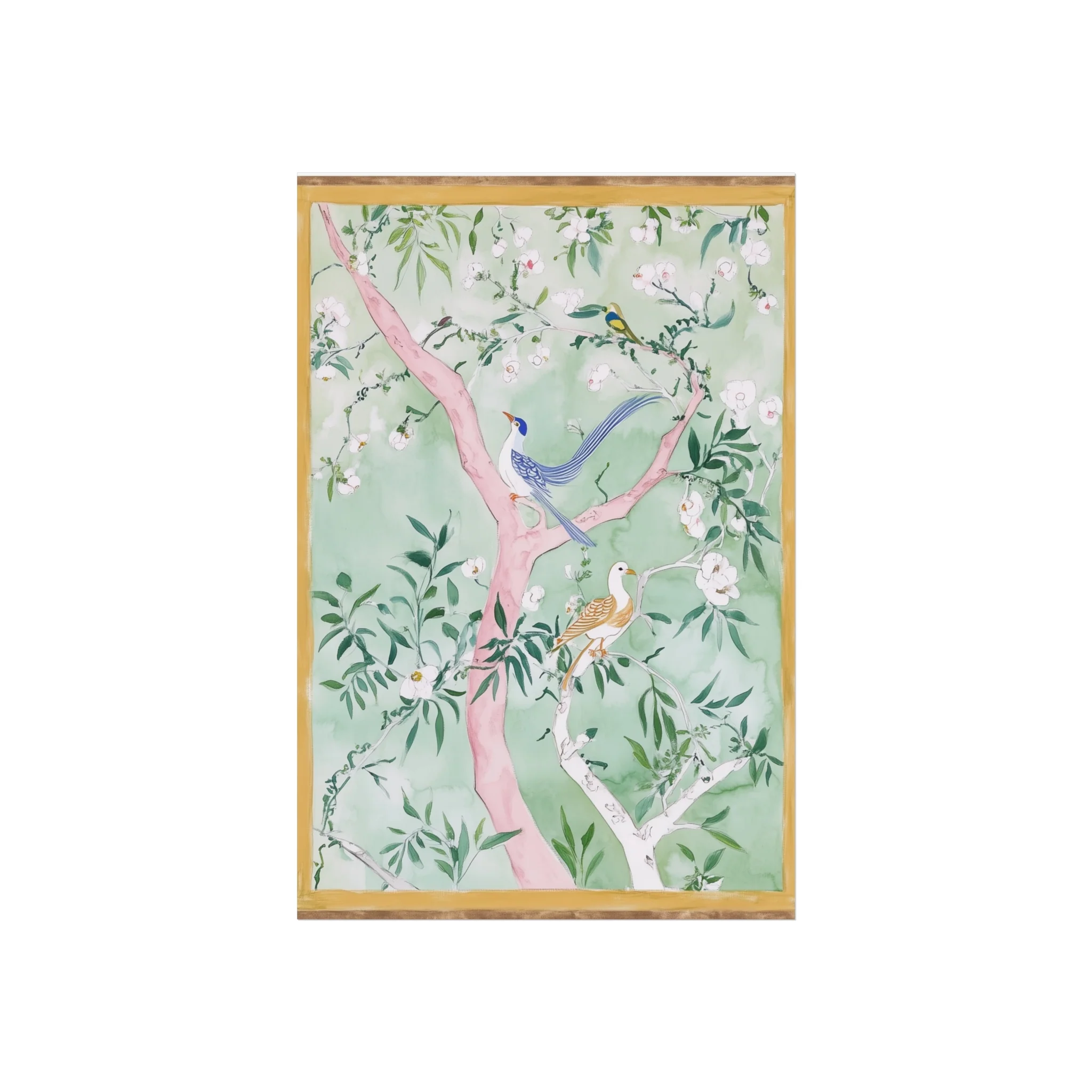 Green Chinoiserie Birds and Floral Scene Fine Art Poster - Image 2