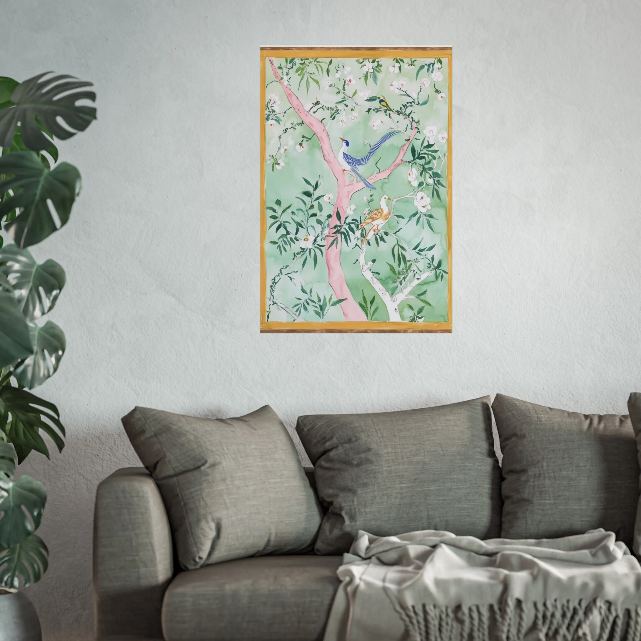 Green Chinoiserie Birds and Floral Scene Fine Art Poster - Image 43