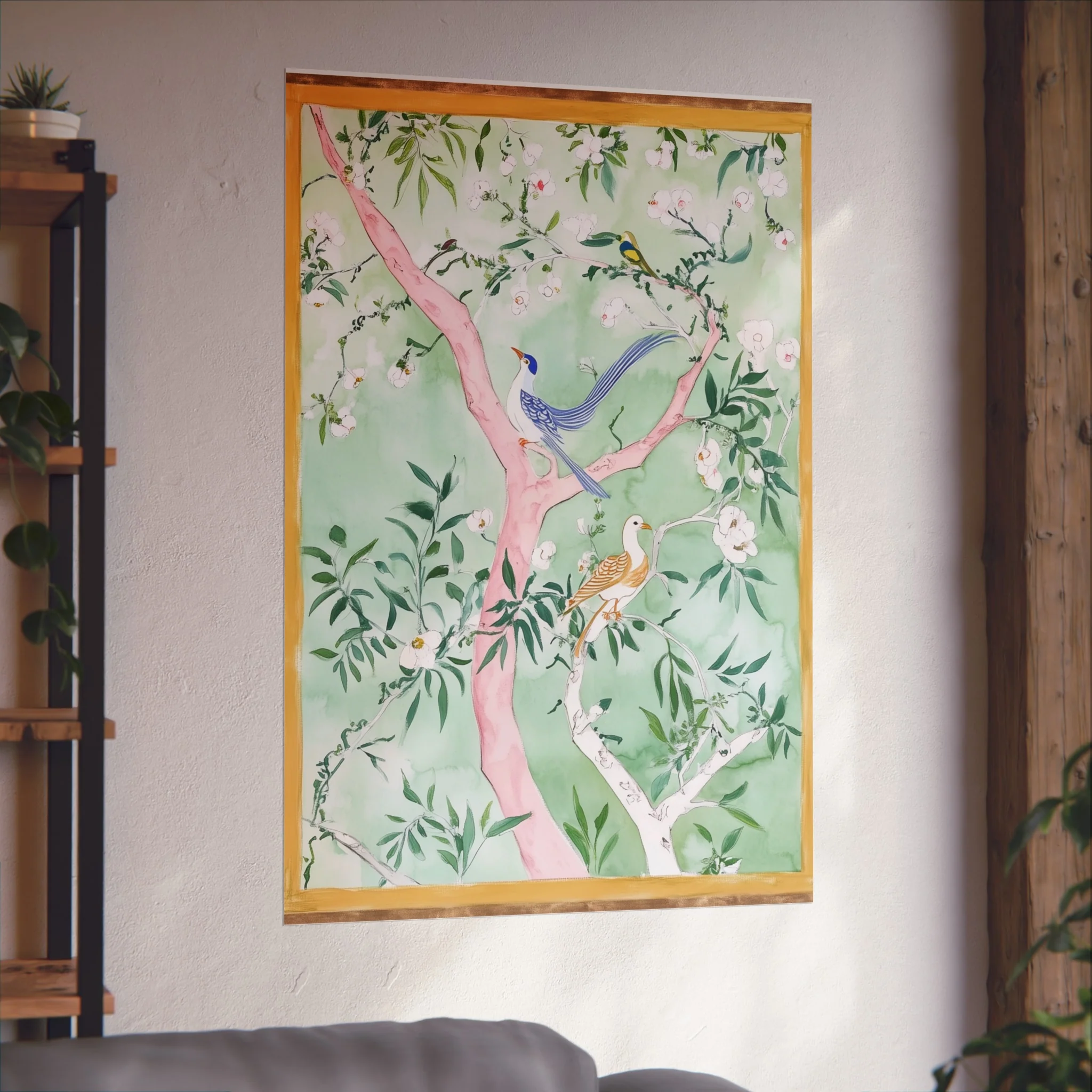 Green Chinoiserie Birds and Floral Scene Fine Art Poster - Image 48