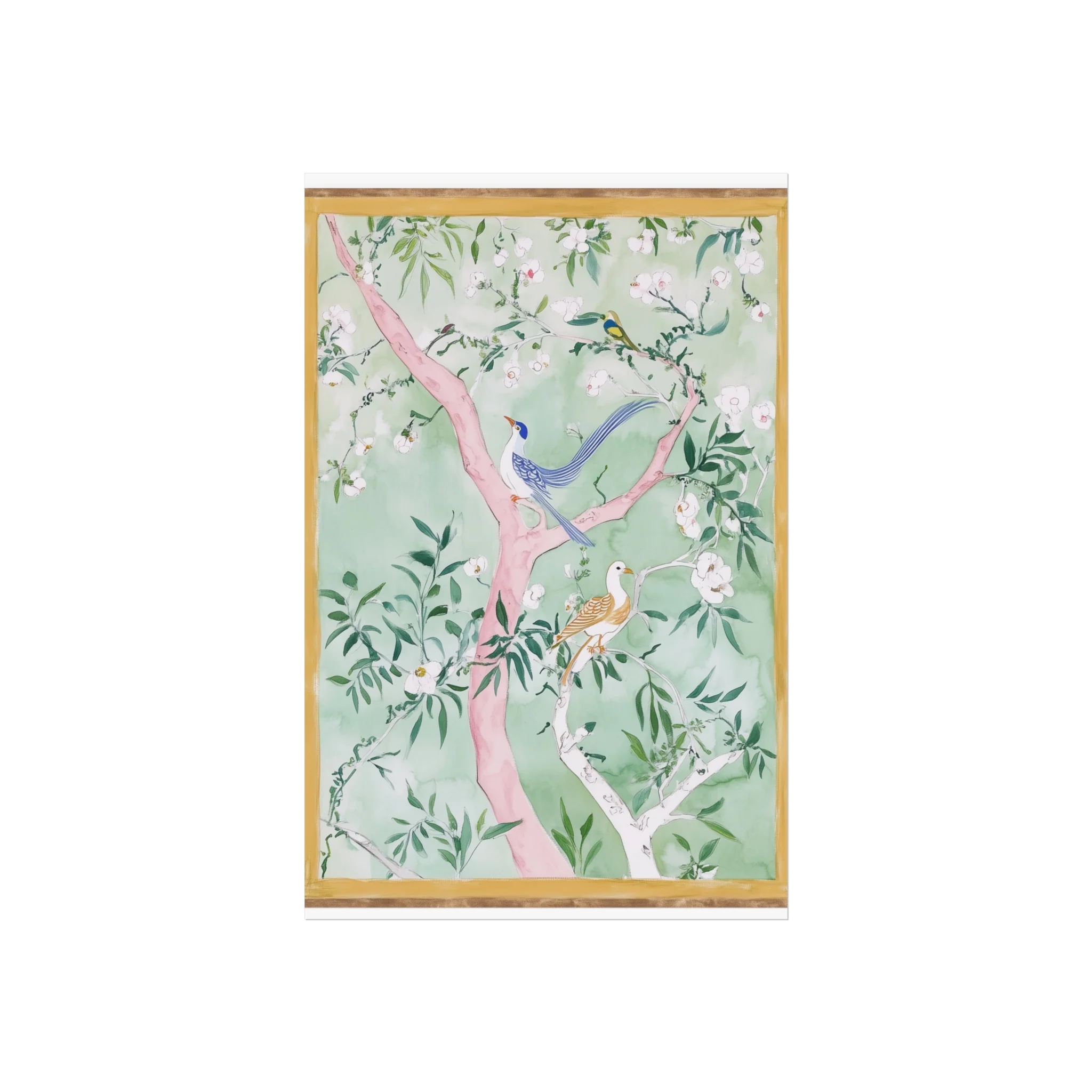 Green Chinoiserie Birds and Floral Scene Fine Art Poster - Image 5