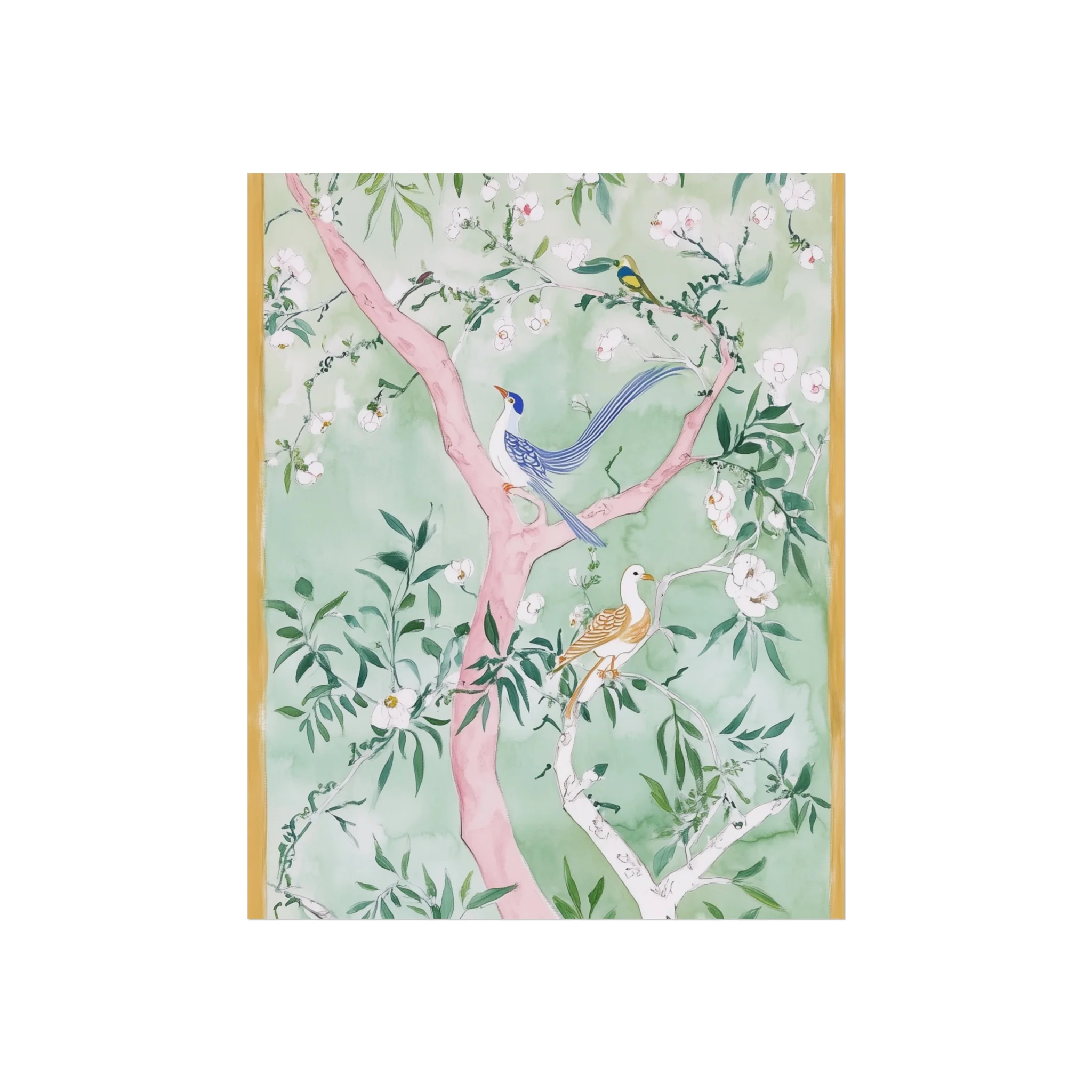 Green Chinoiserie Birds and Floral Scene Fine Art Poster - Image 8