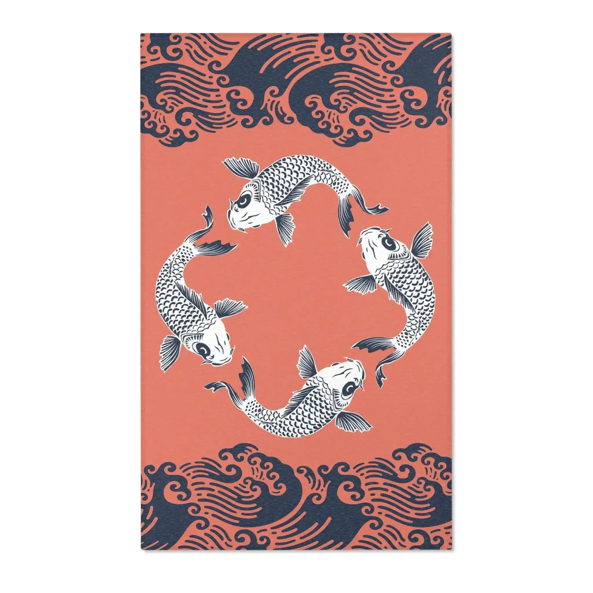 Coral & Navy Koi Wave Accent Rug