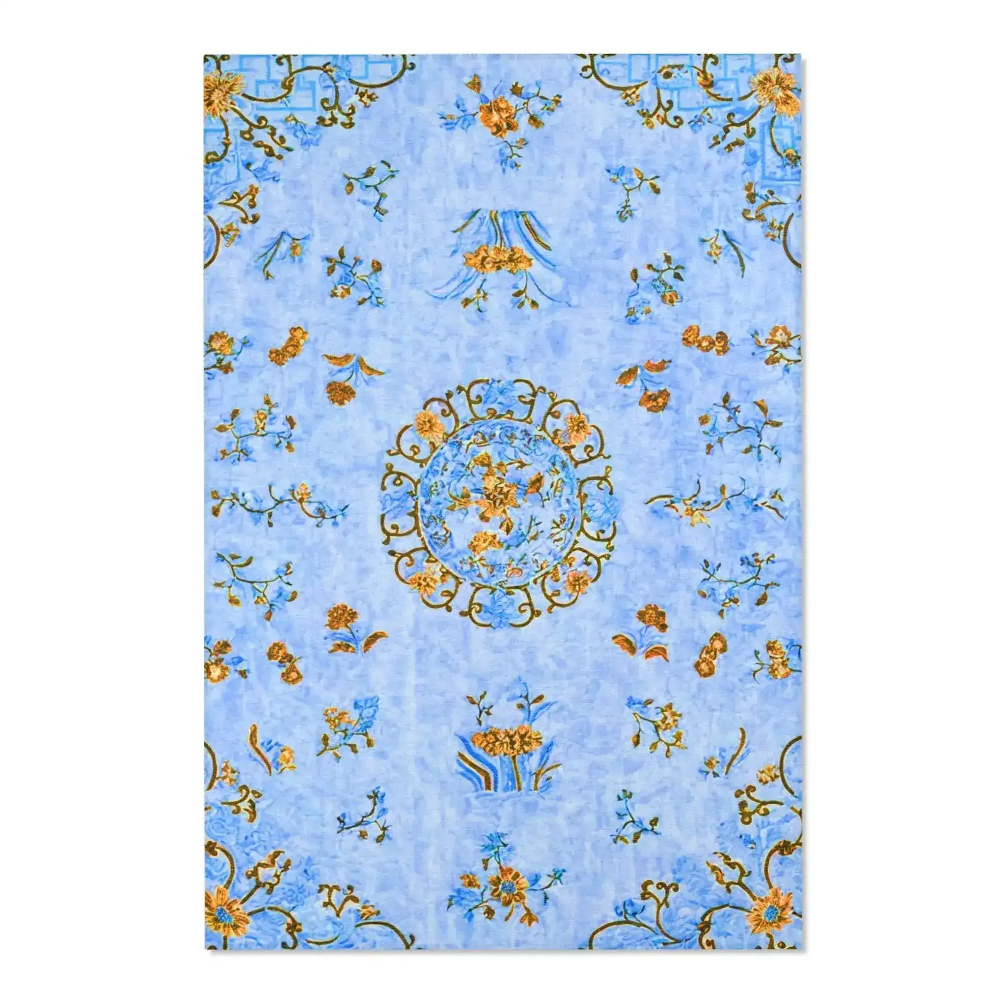 Cornflower Blue and Gold Oriental Floral Accent Rug - Image 3