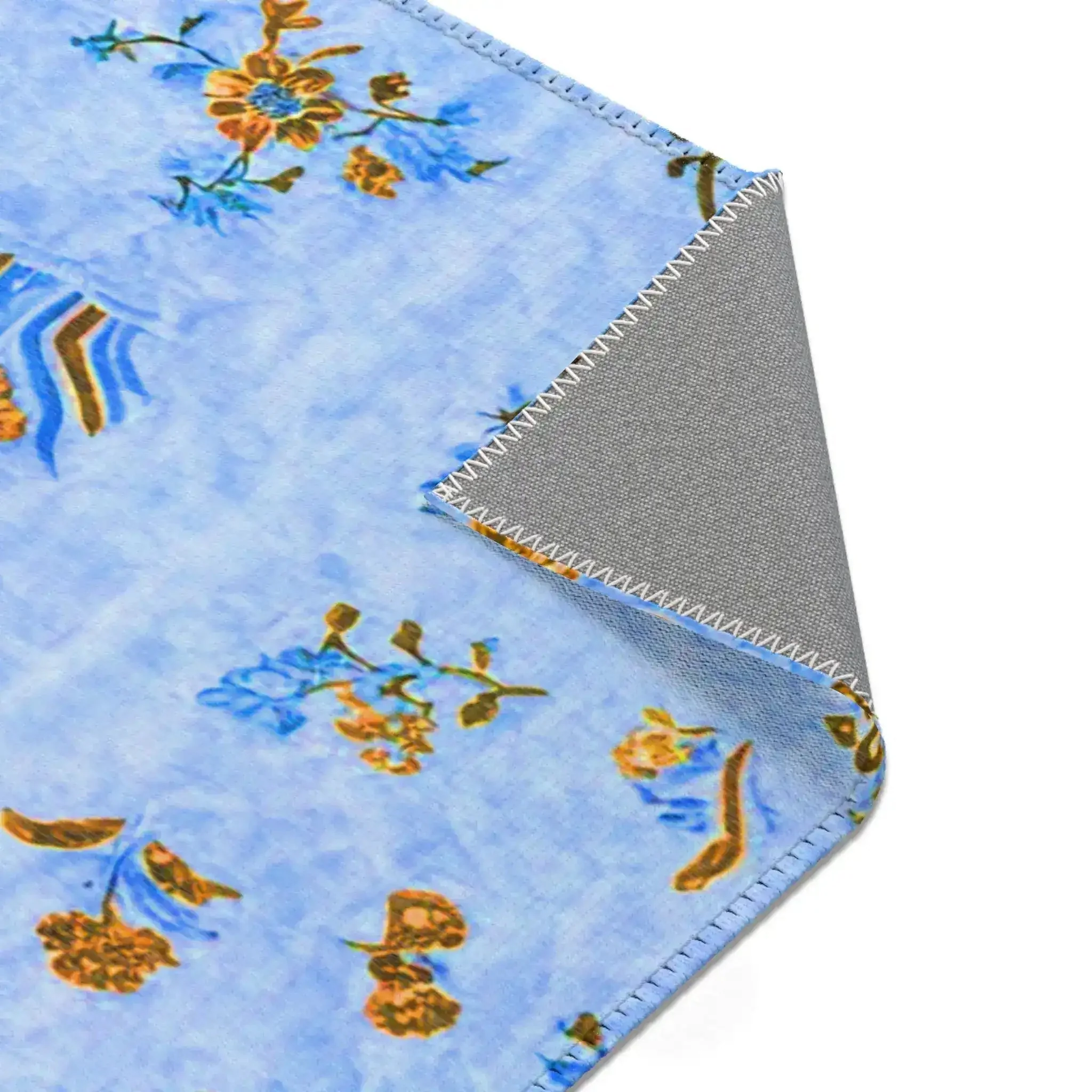 Cornflower Blue and Gold Oriental Floral Accent Rug - Image 5