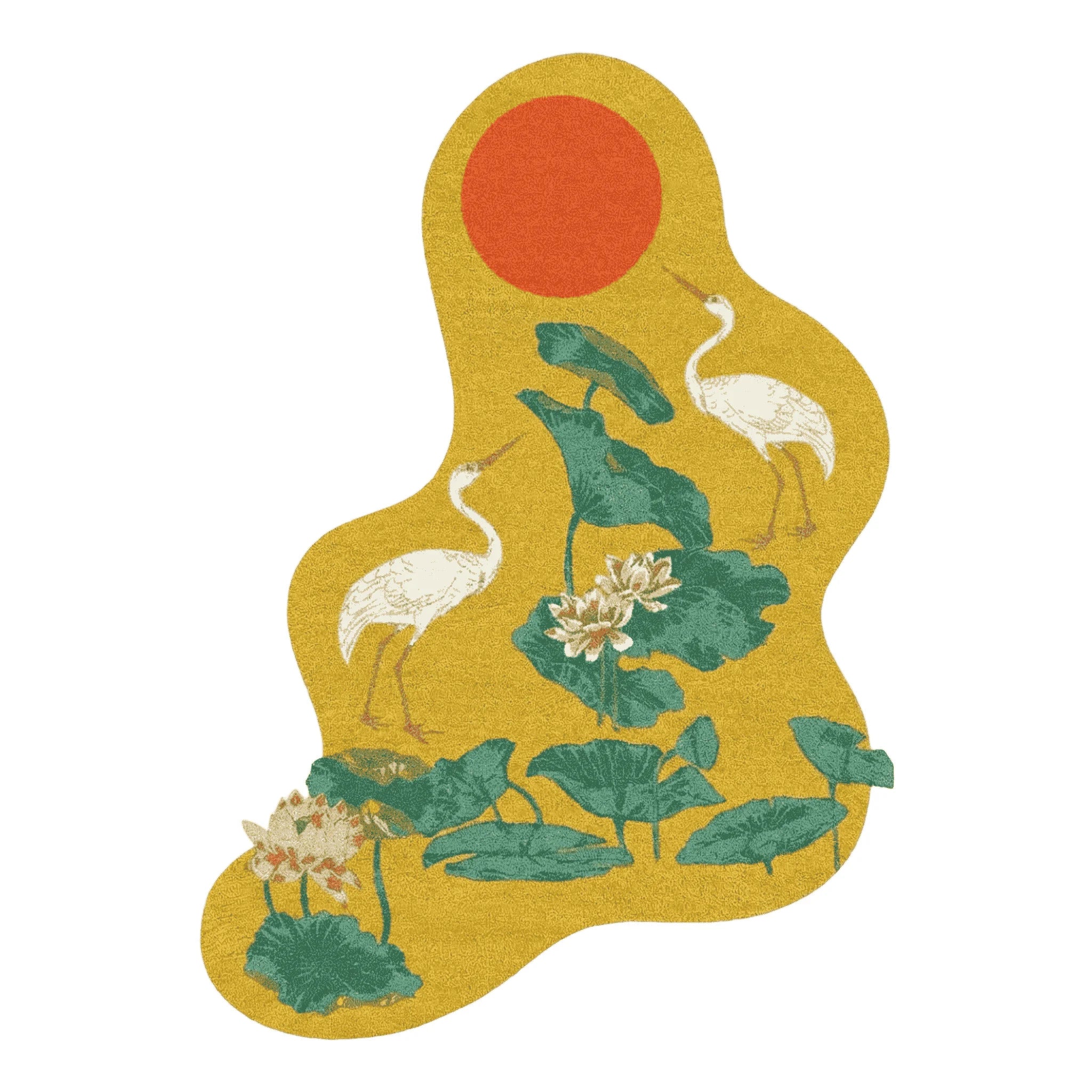 Cranes and Lotus in a Sunny Pond Hand Tufted Rug