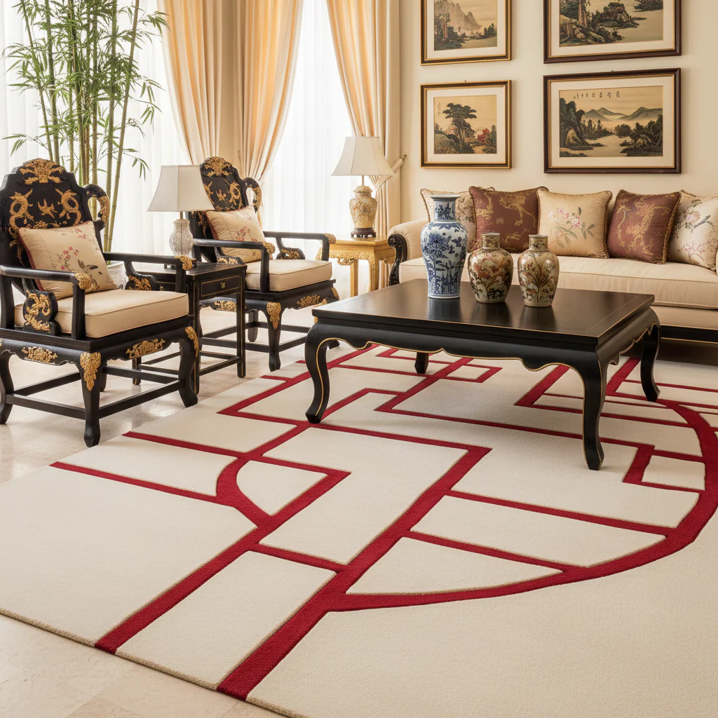 Crimson Path Grid Hand Tufted Rug - Image 3