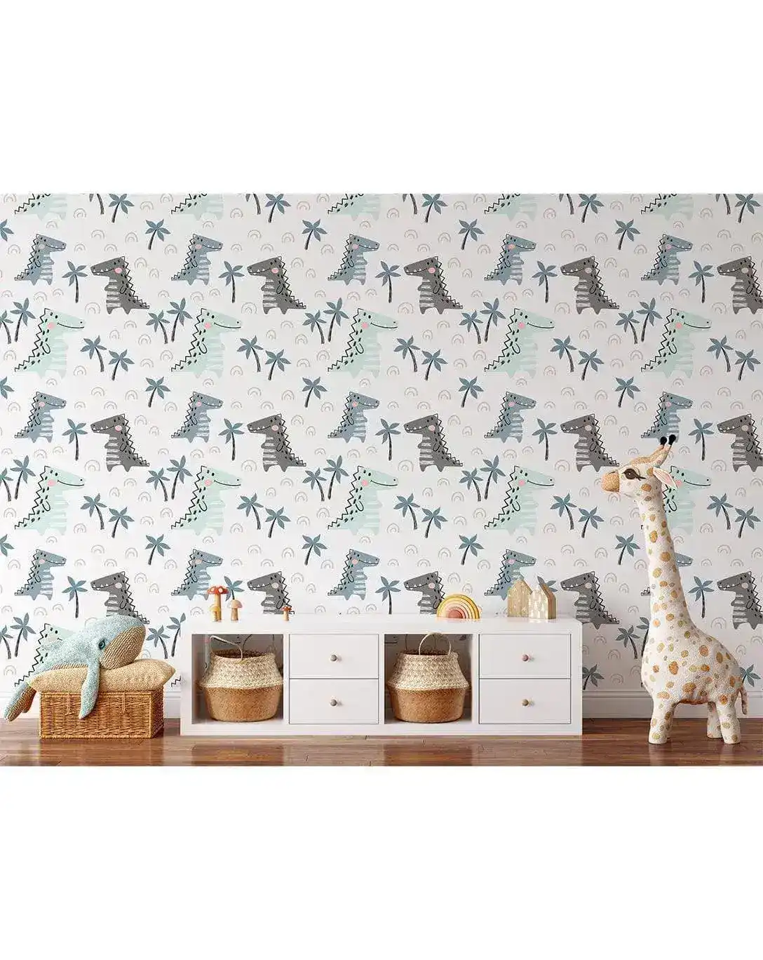 Cute Green Dinosaurs Doodle Removable Kids Wallpaper - Image 5