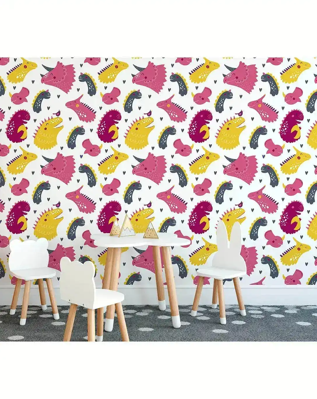 Cute Pink Yellow Dinosaurs Removable Wallpaper - Image 4