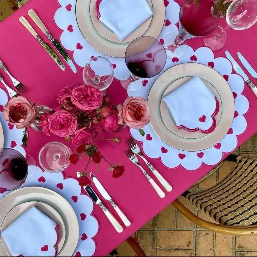 Daisy Pink Heart Embroidered Placemats - Image 3