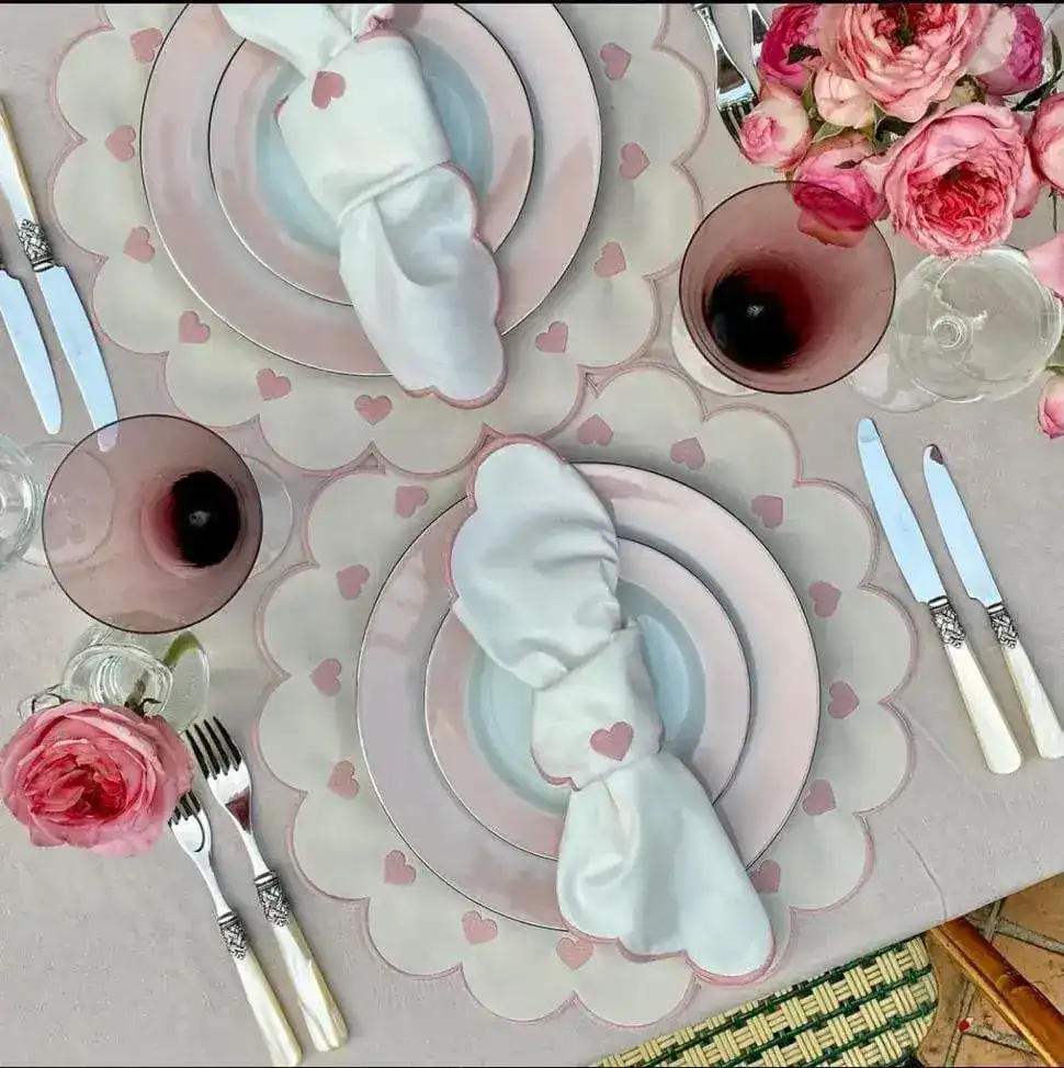 Daisy Pink Heart Embroidered Placemats - Image 4