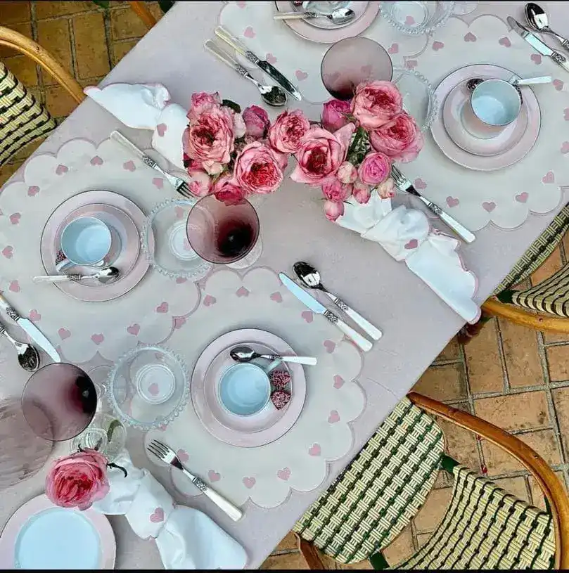 Daisy Pink Heart Embroidered Placemats - Image 5