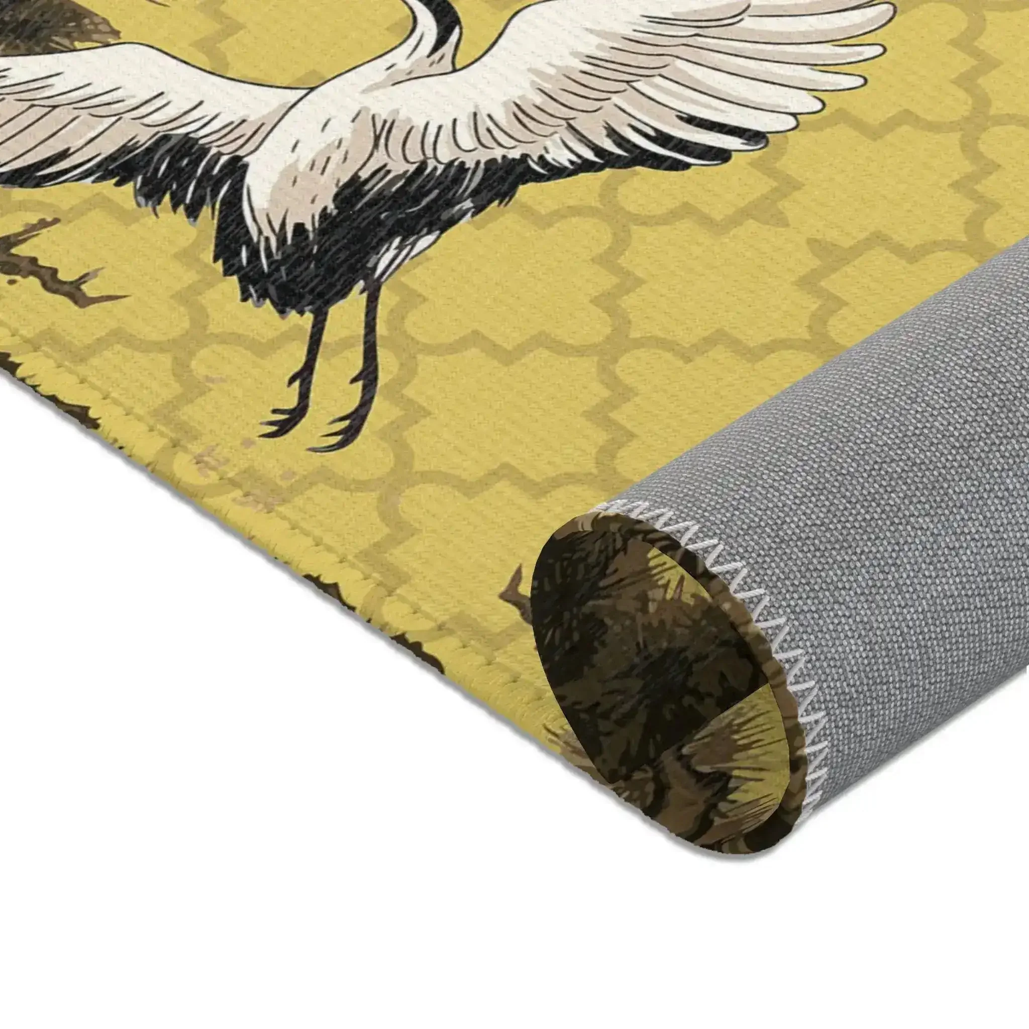 Dancing Cranes on Golden Lattice Accent Rug - Image 7