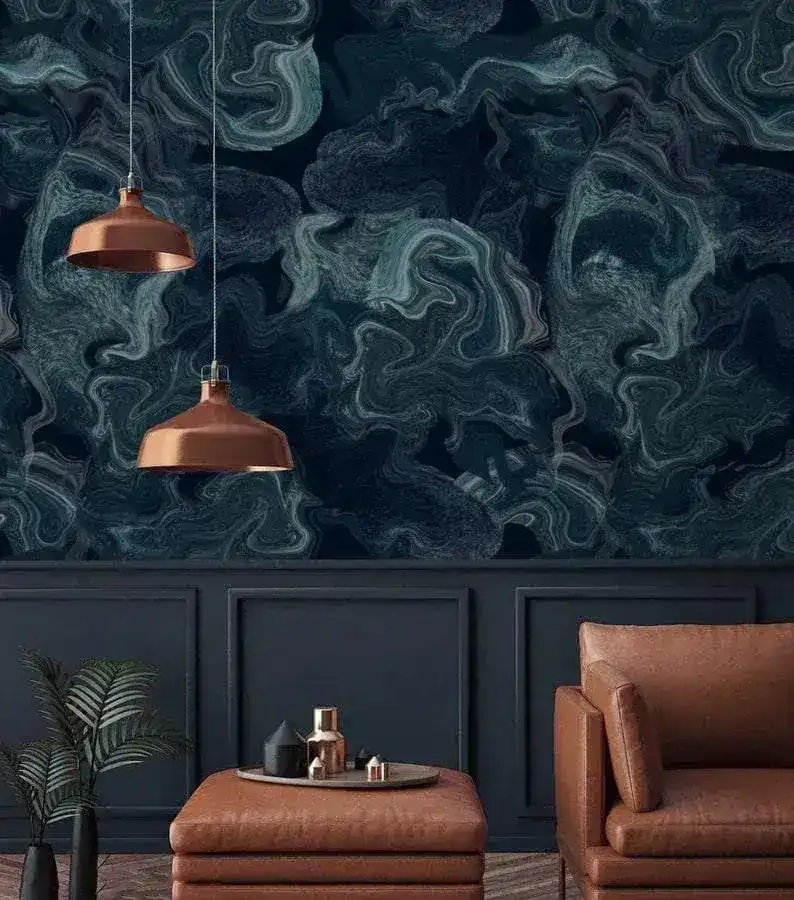Dark Blue Abstract Art Marble Wallpaper Mural - Image 3
