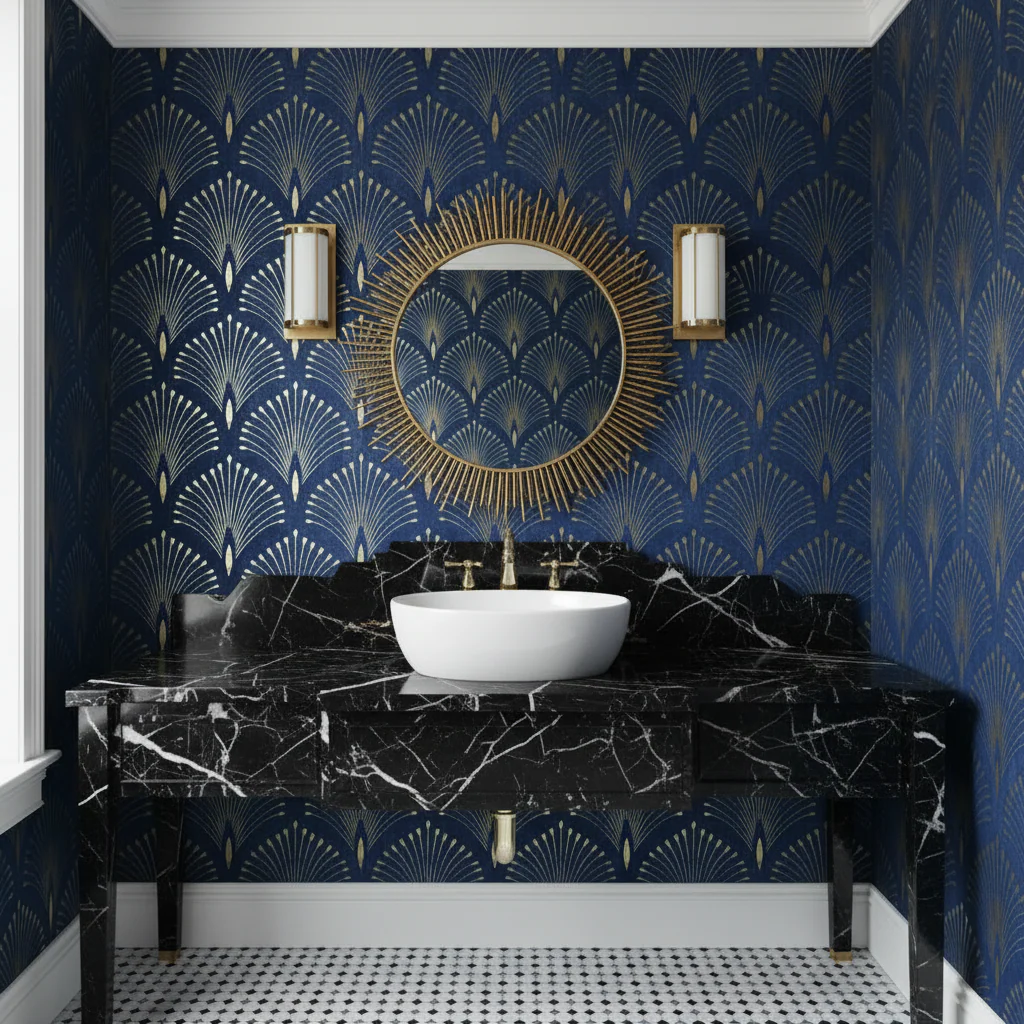Dark Blue Art Deco Wallpaper