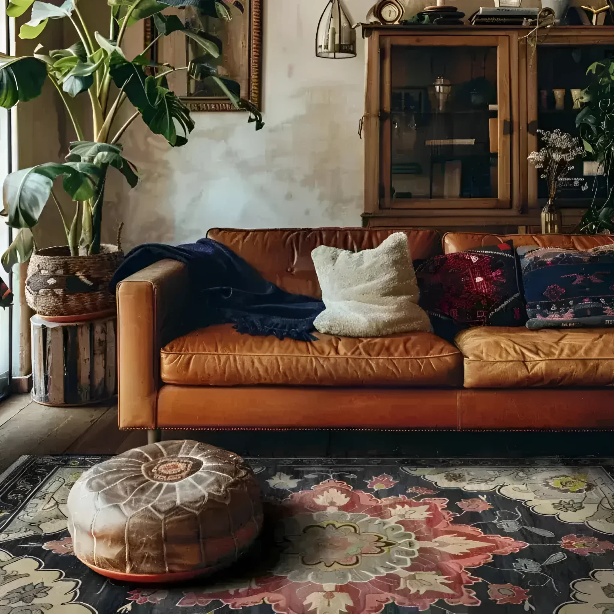 Dark Floral Harmony Medium Hand Knotted Wool Rug - Image 3