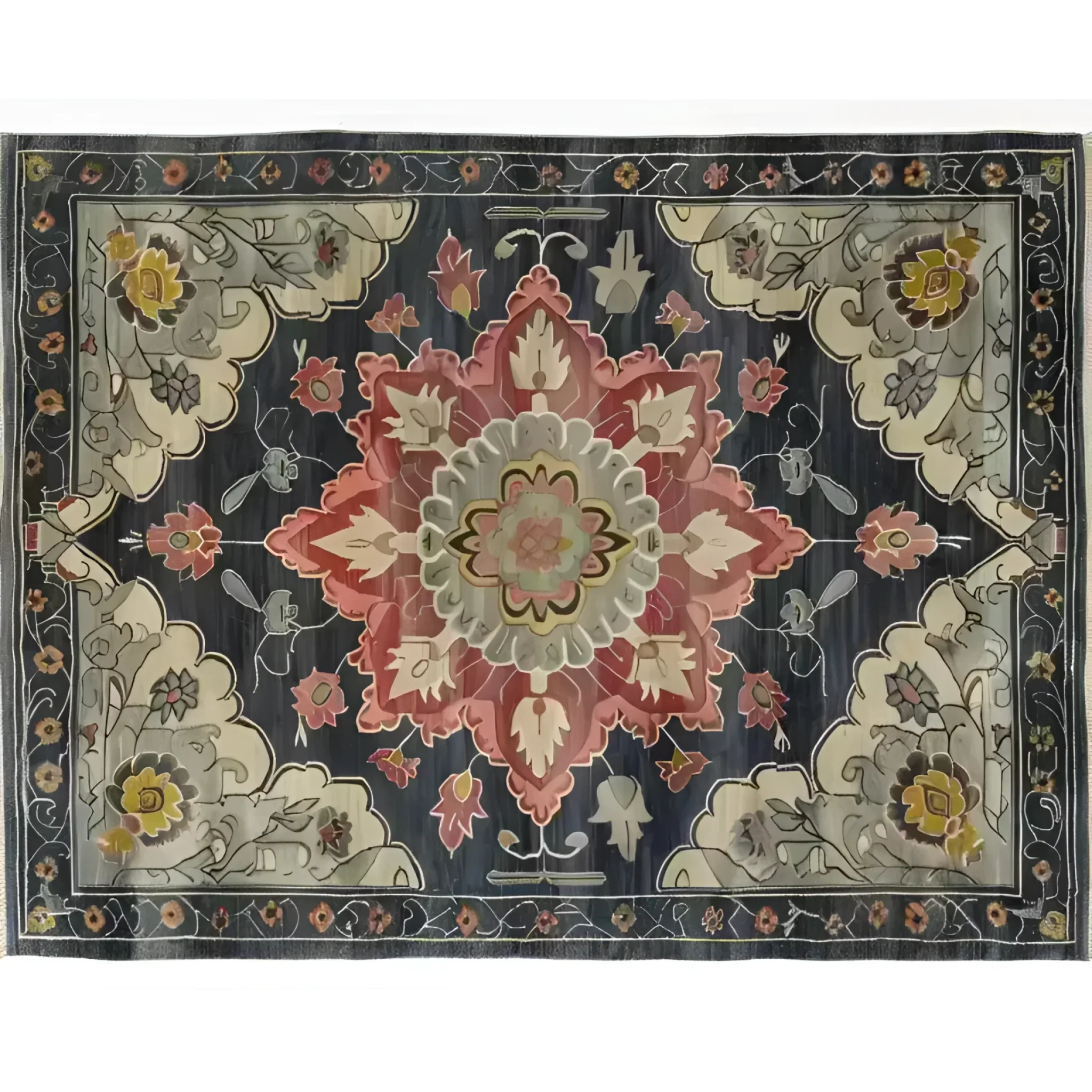 Dark Floral Harmony Medium Hand Knotted Wool Rug - Image 4