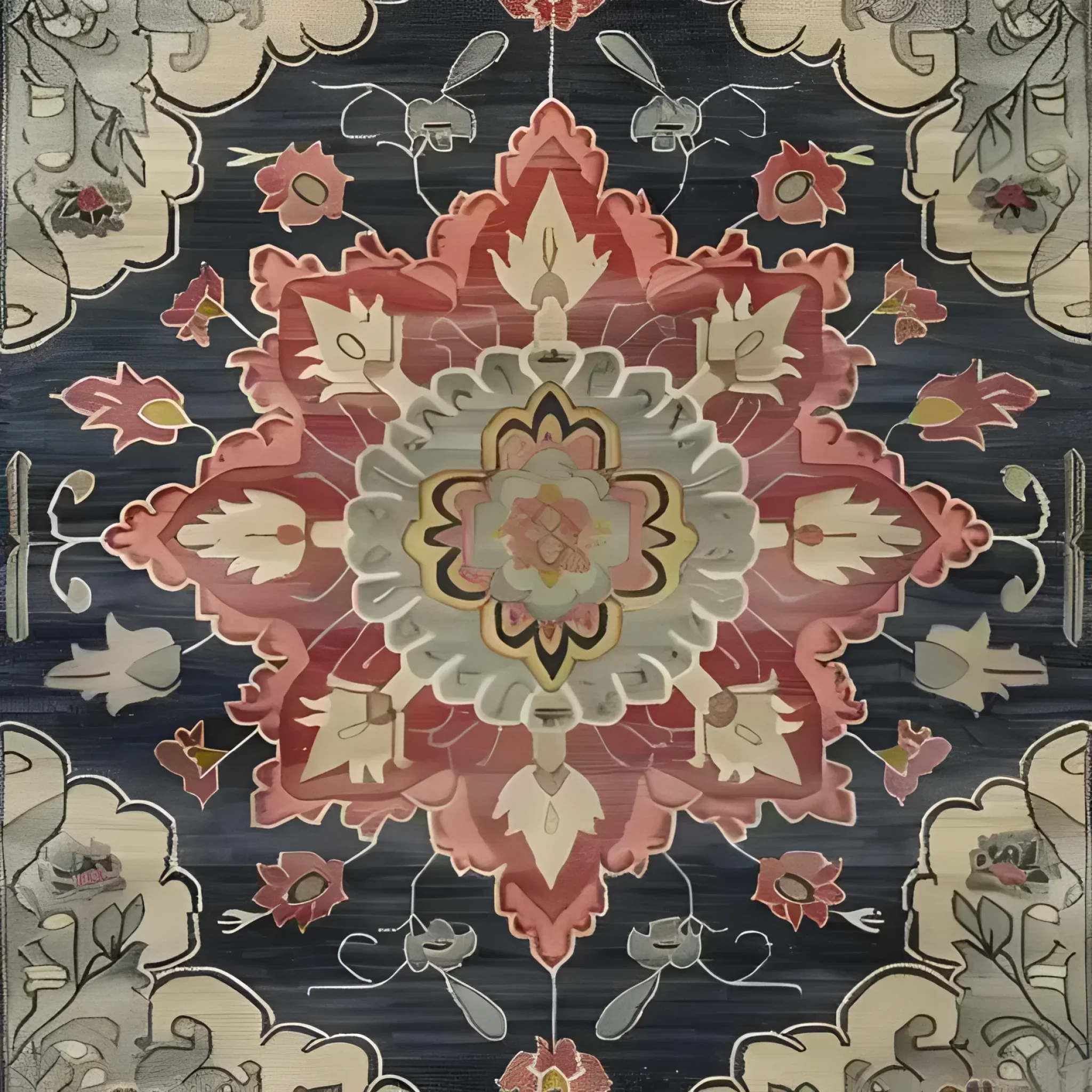 Dark Floral Harmony Medium Hand Knotted Wool Rug - Image 5