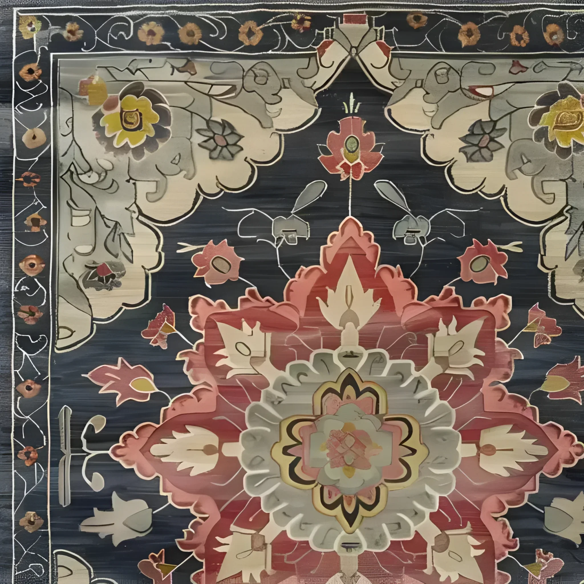 Dark Floral Harmony Medium Hand Knotted Wool Rug - Image 6