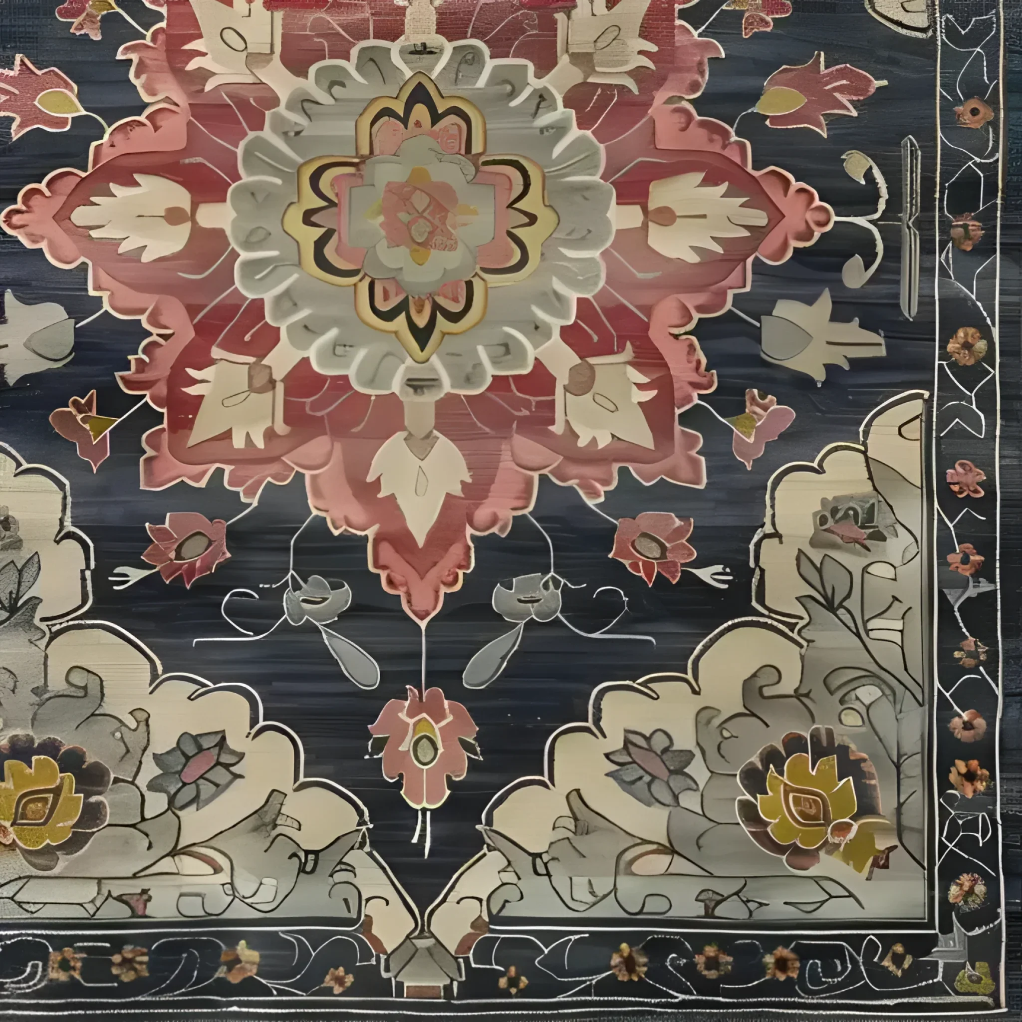 Dark Floral Harmony Medium Hand Knotted Wool Rug - Image 7