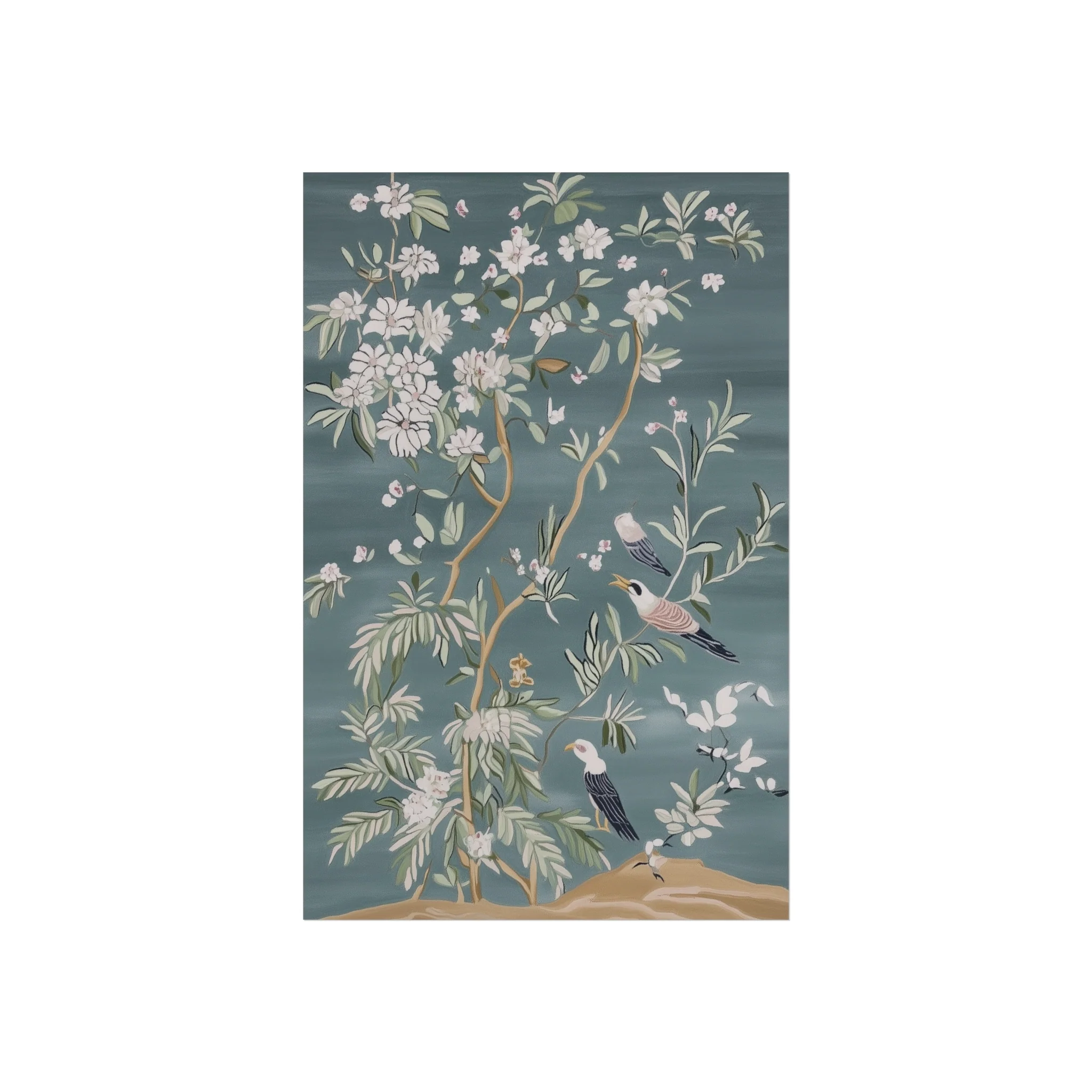 Dark Gray Chinoiserie Birds and Floral Scene Fine Art Poster - Image 15