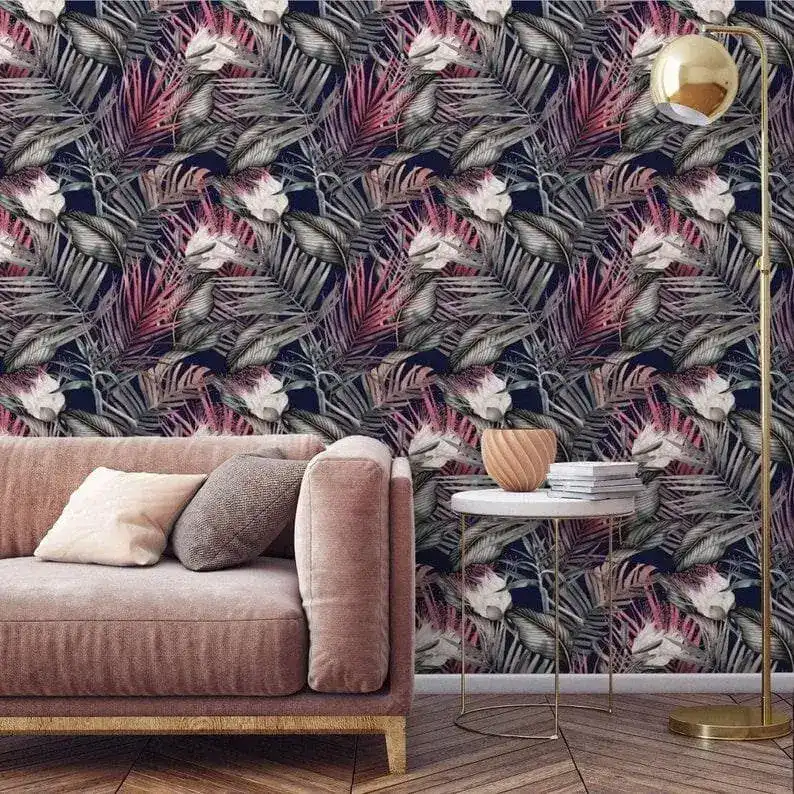 Dark Pink Feather Leaves Wallpaper - Image 6