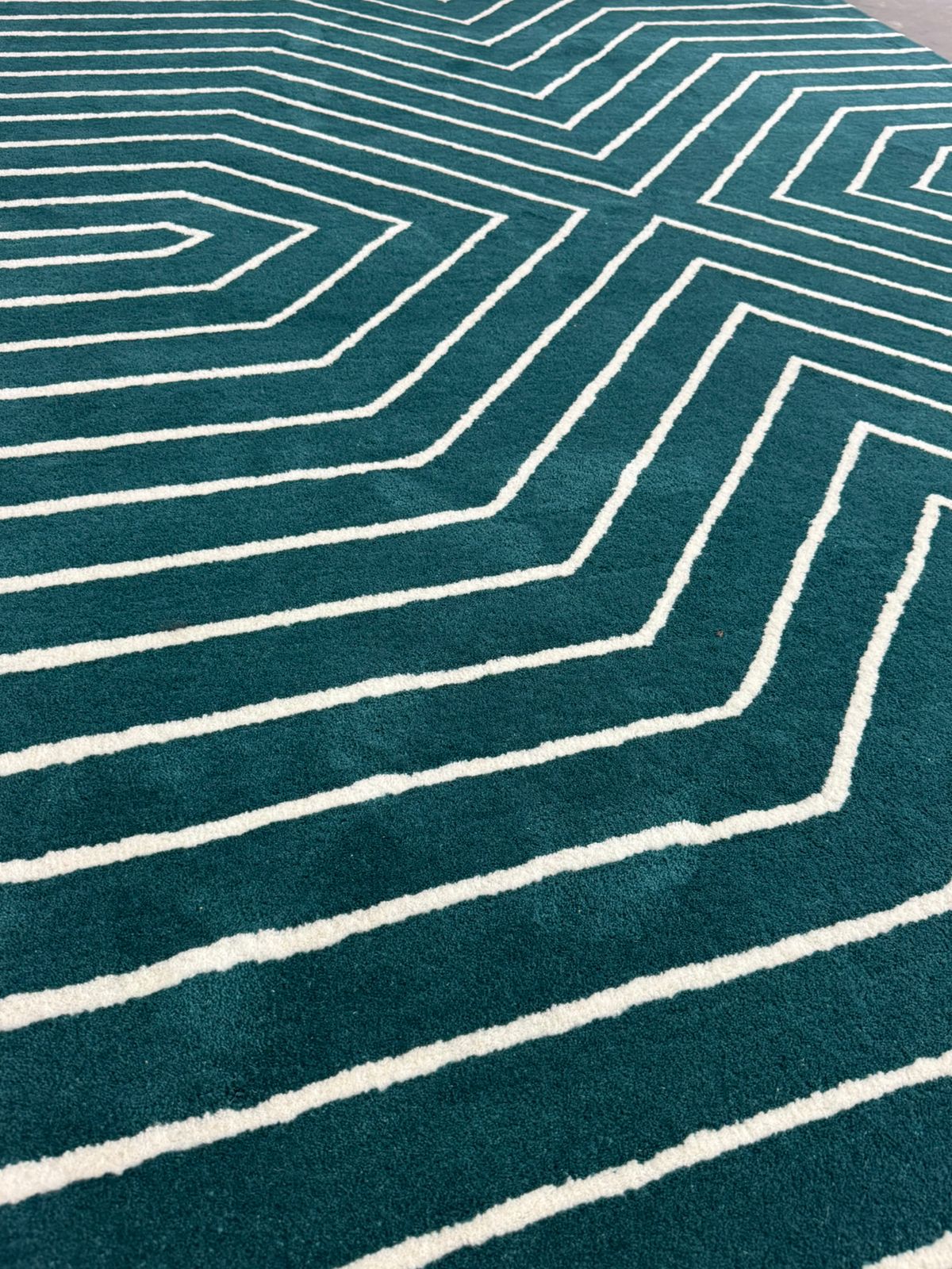 Dark Teal Geometric Hand Tufted Wool Rug - Image 7