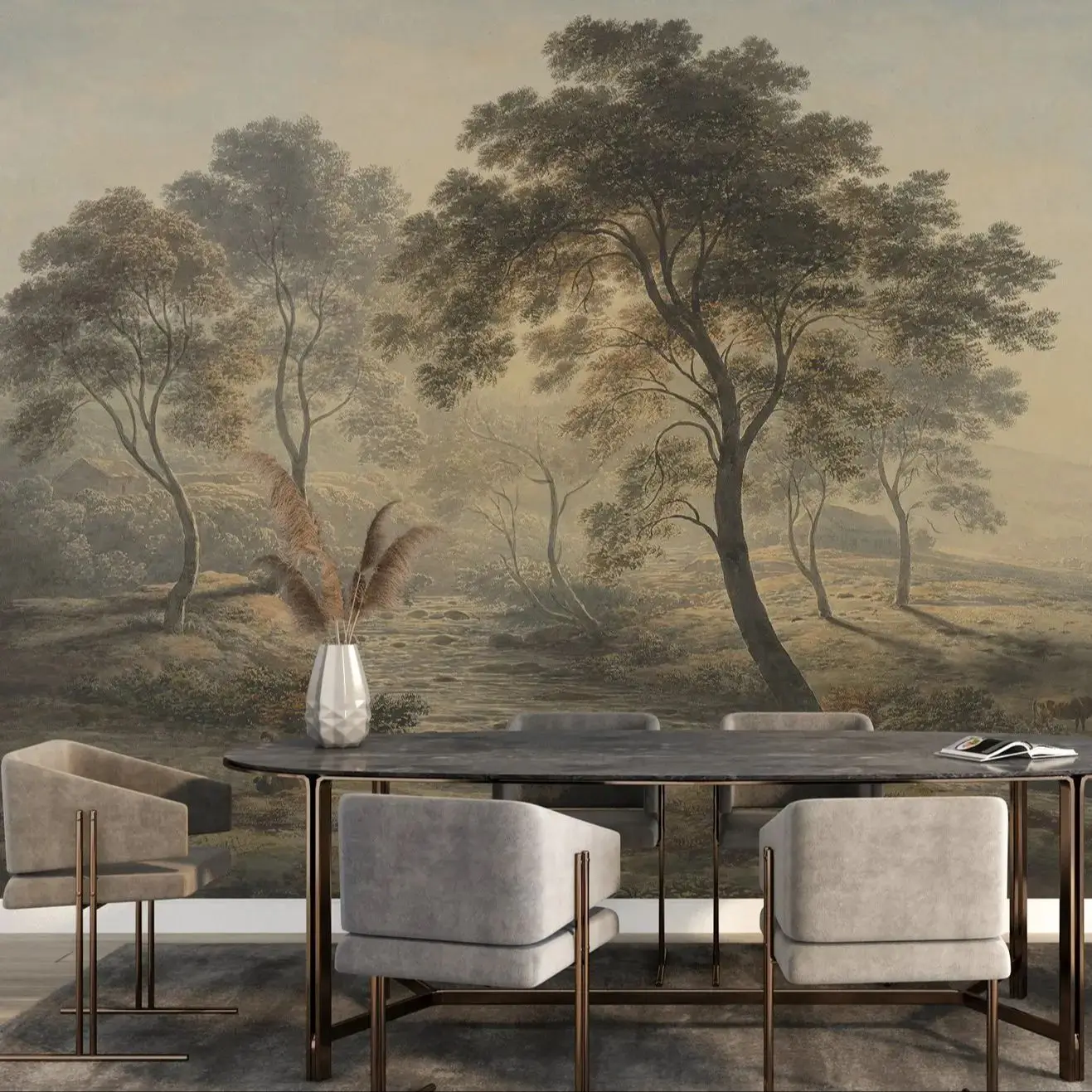 Dark Trees Abstract Landscape Mural - Image 3