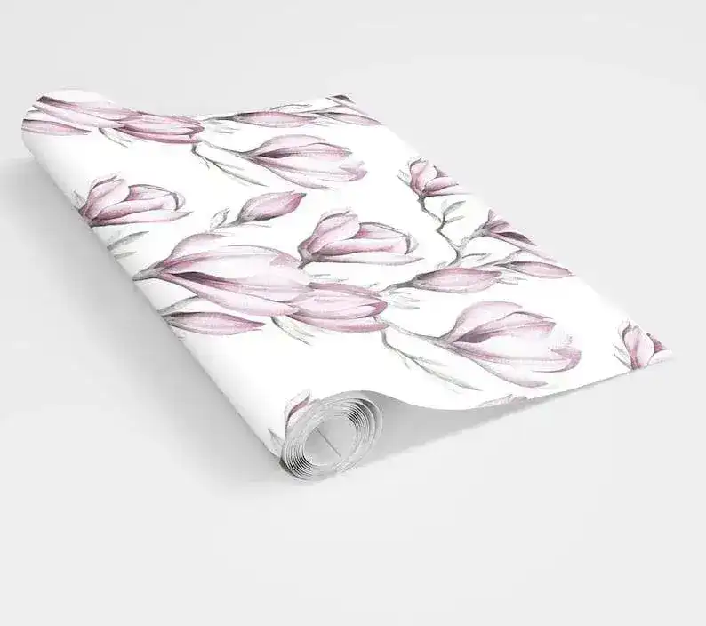Delicate Pink Floral Watercolor White Wallpaper - Image 5