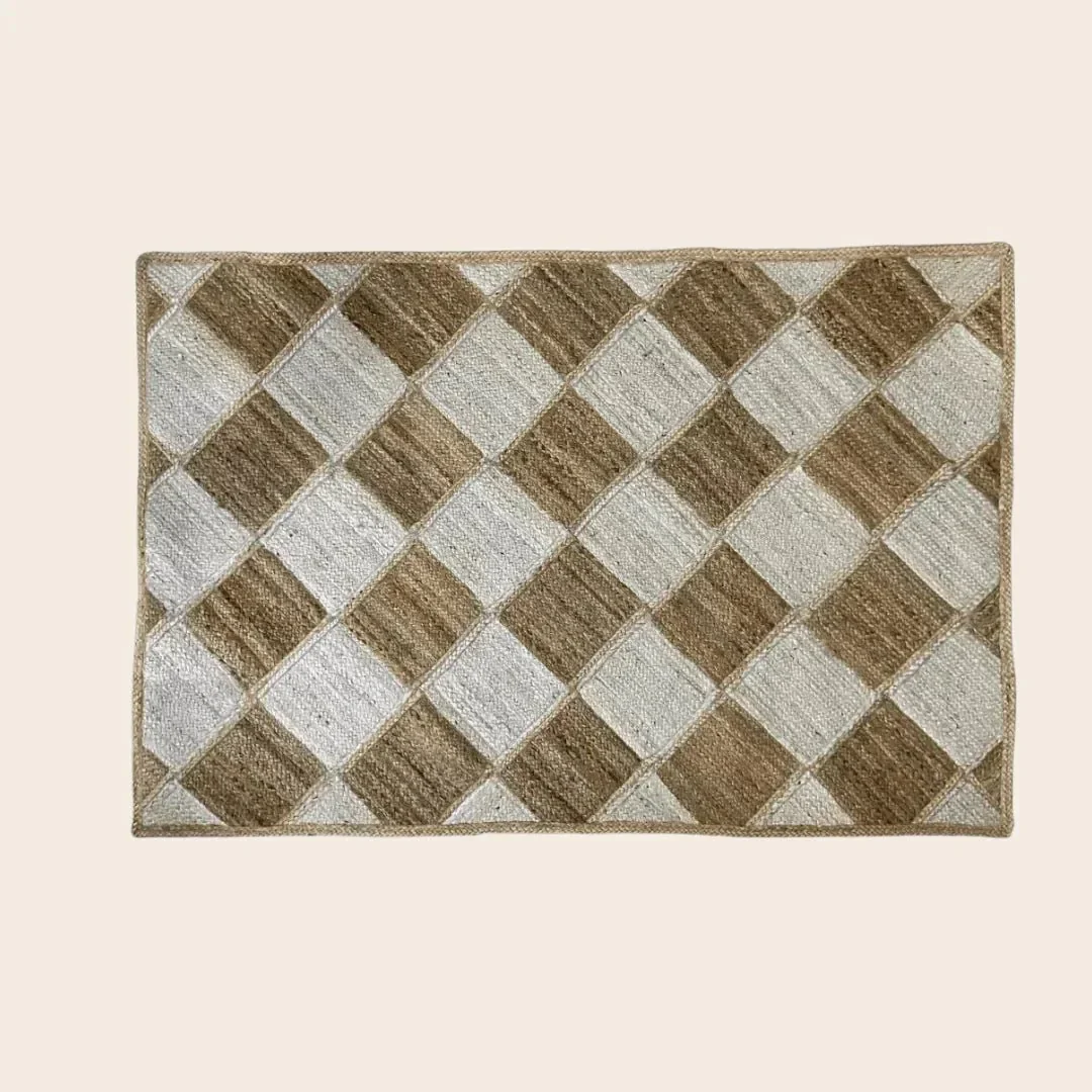 Diamond Checker Jute Rug - Natural and White - Image 7