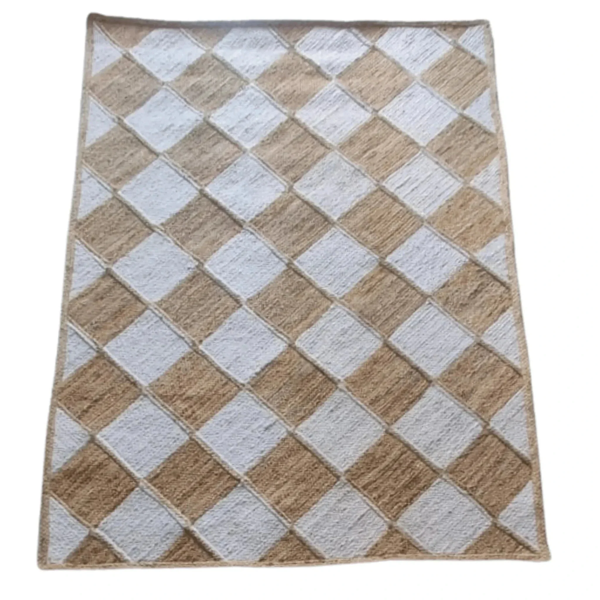 Diamond Checker Jute Rug - Natural and White - Image 8
