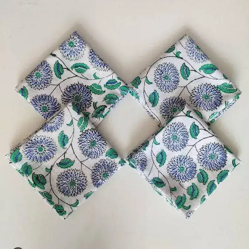 Diana Blue and White Block Printed Cotton Napkins - Image 2