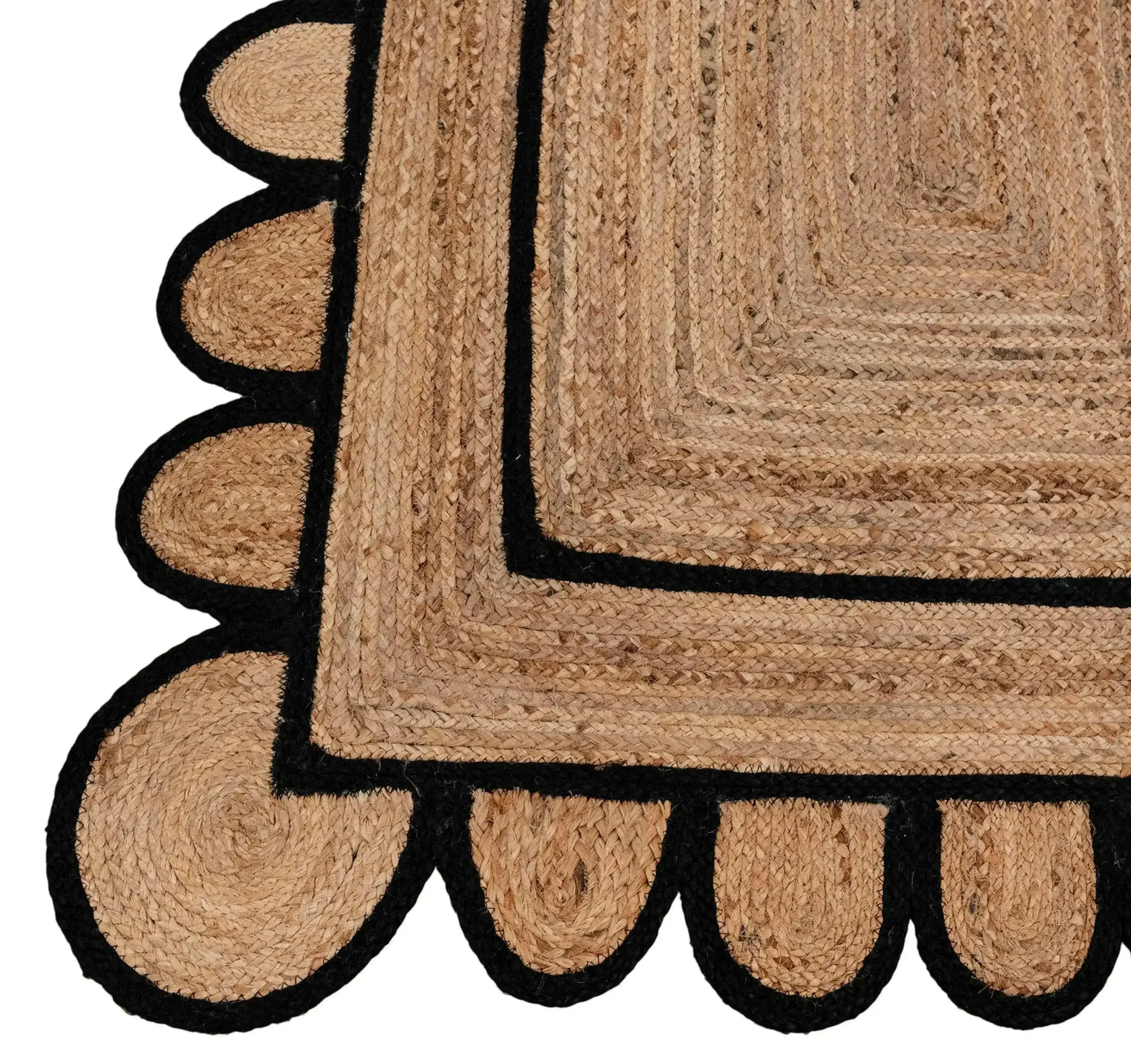 Double Trim Black Scalloped Jute Rug 4 x 6 ft - Image 2