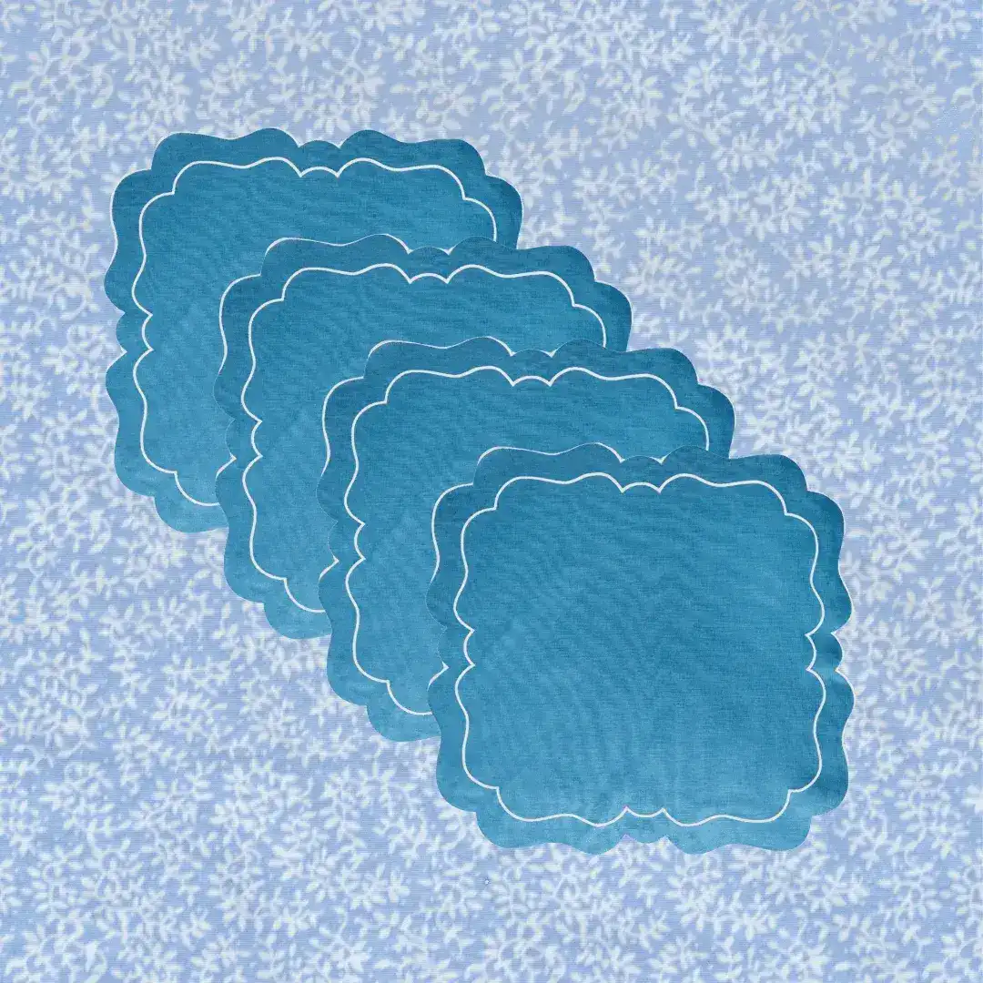 Double White Edge 100% Linen Blue Placemat - Image 3