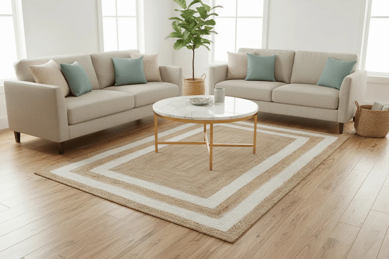 Double White Trim Natural Rectangular Hand Braided Jute Rug - Image 3