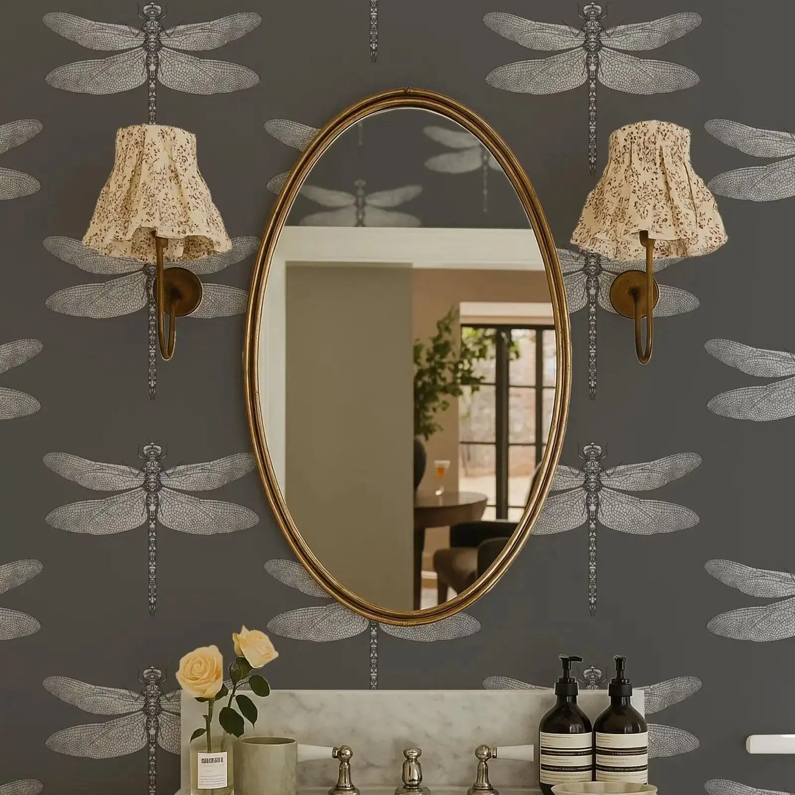 Dragonfly Wallpaper in Gray and White