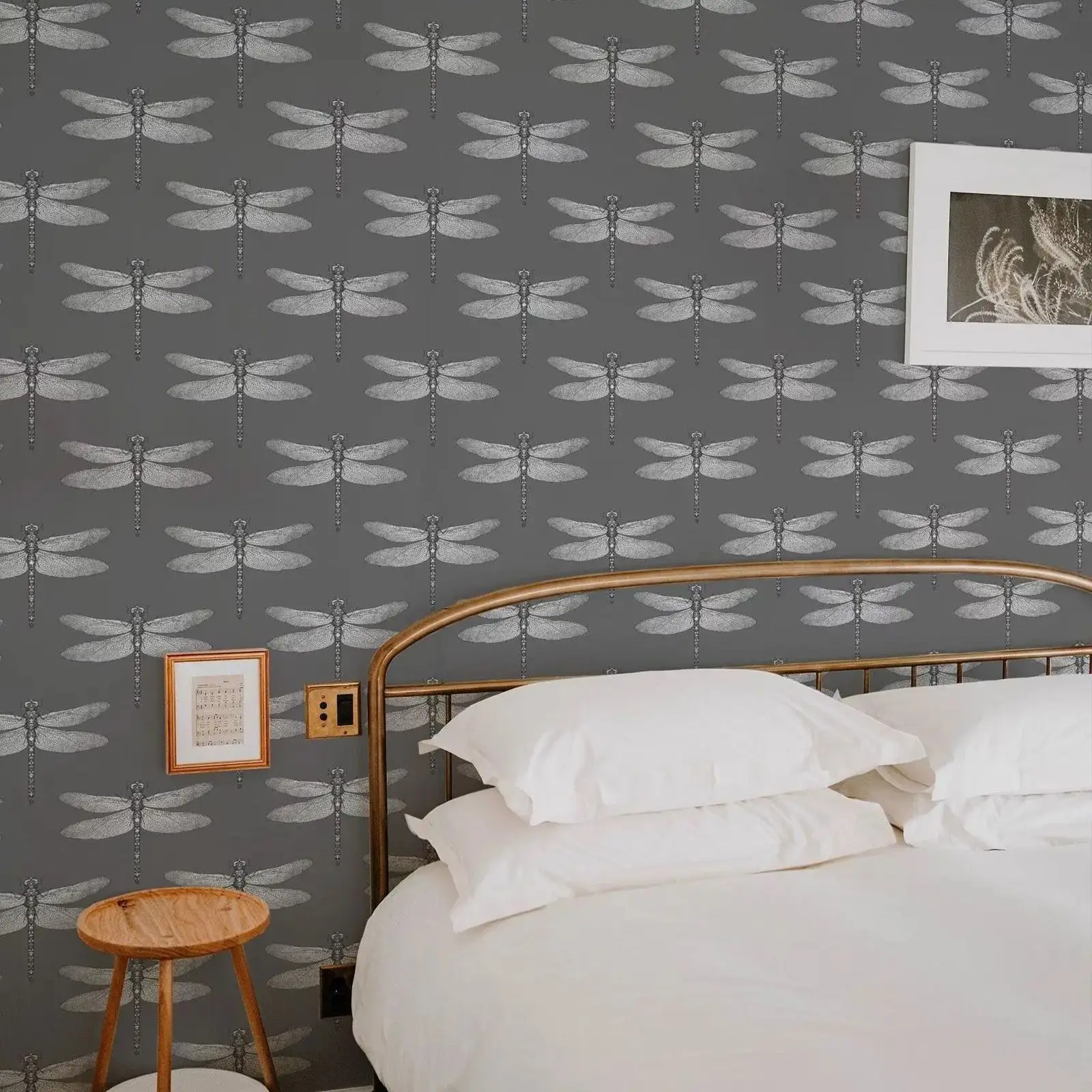 Dragonfly Wallpaper in Gray and White - Image 4